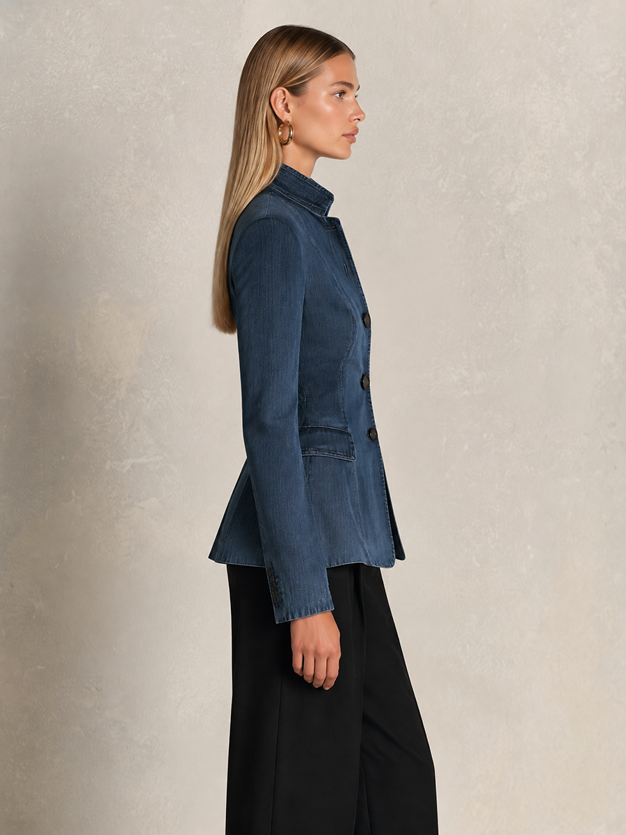 Katharine-Georgia | Women's Stand-Collar Denim Blazer