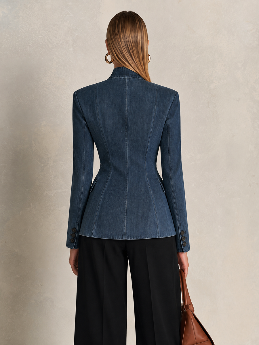 Katharine-Georgia | Women's Stand-Collar Denim Blazer