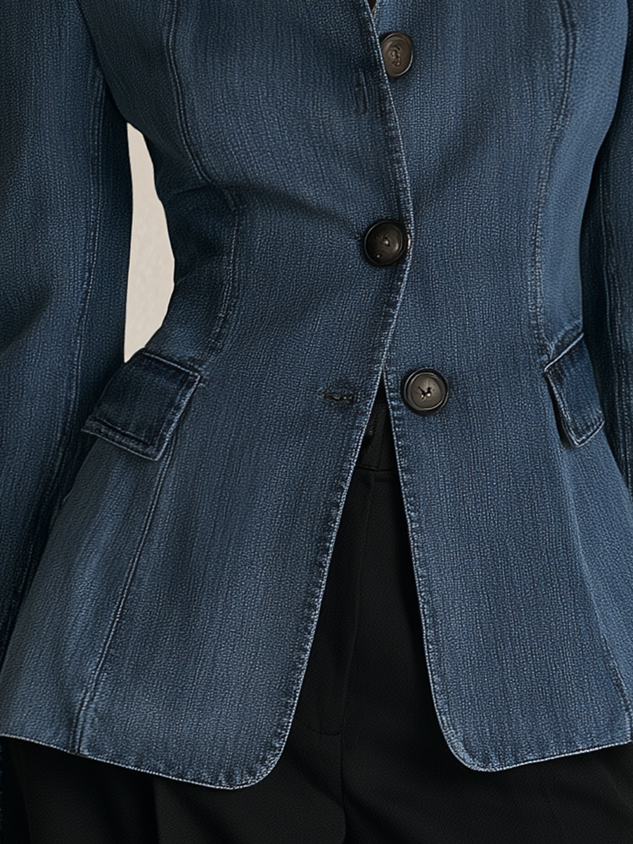 Katharine-Georgia | Women's Stand-Collar Denim Blazer