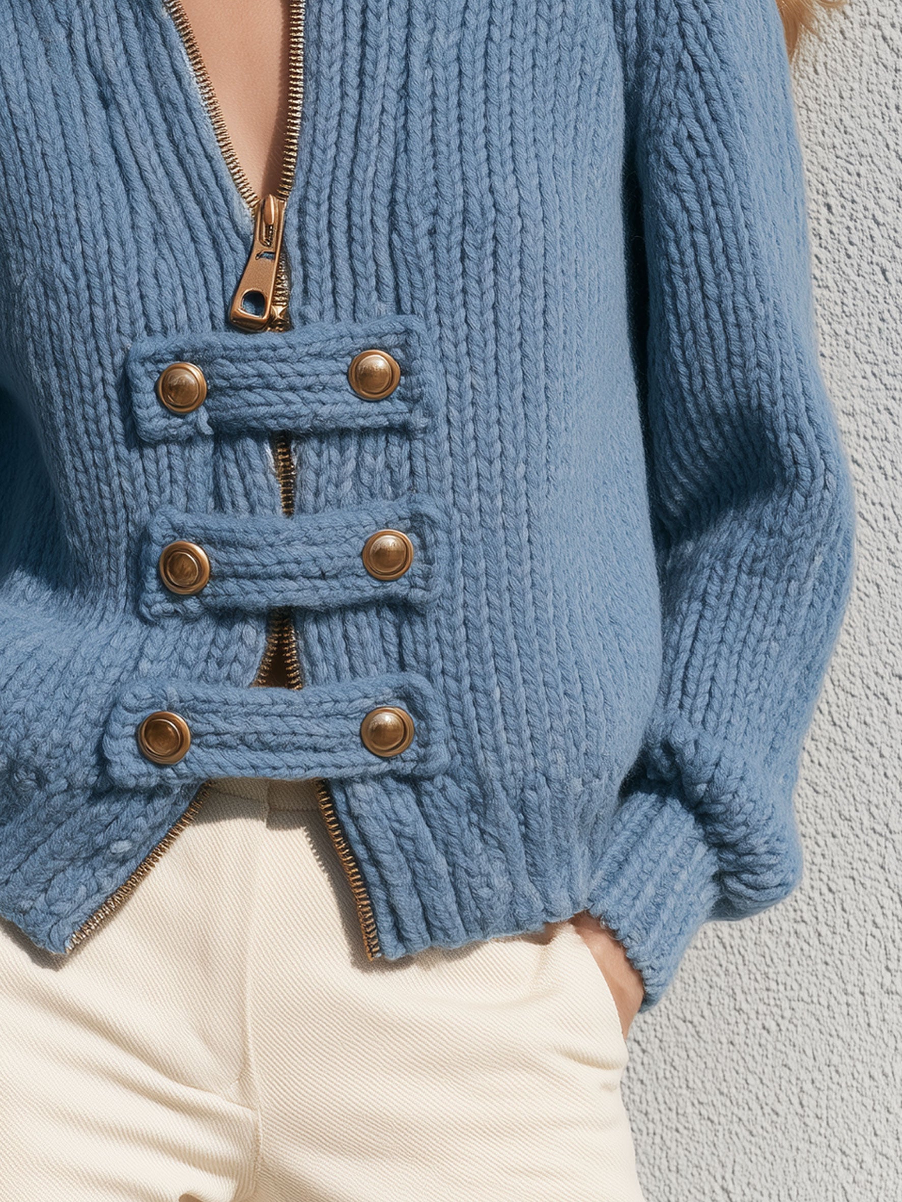 Dorothea | Women's Stand-Collar Zip-Up Knit Denim Jacket