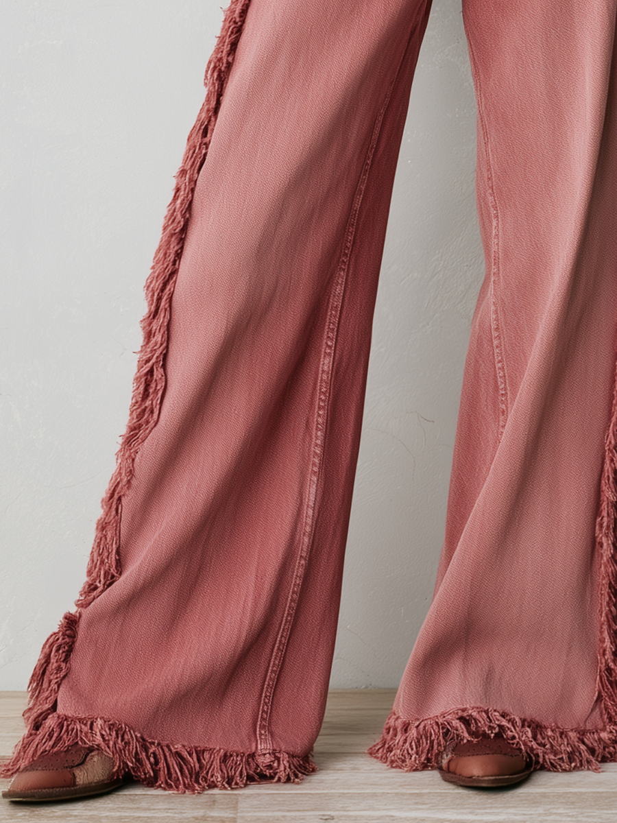 Zelda-Virginia | Women's Star Patch Fringe Wide-Leg Jeans