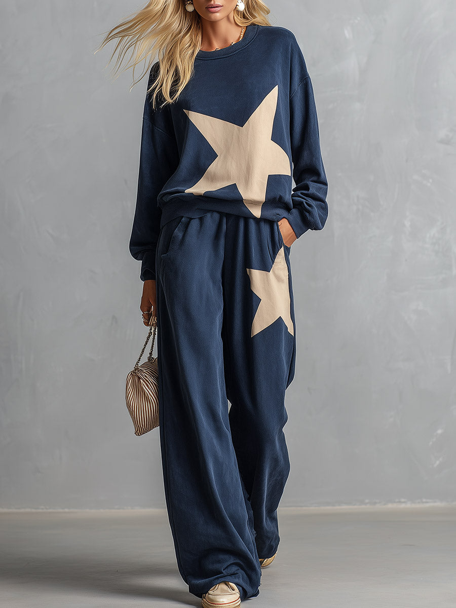 Ivy | Women's Star-Print Sweatshirt & Wide-Leg Pants Set