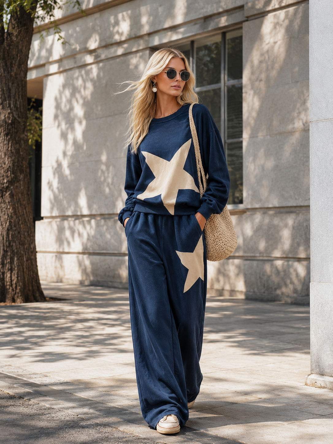 Ivy | Women's Star-Print Sweatshirt & Wide-Leg Pants Set