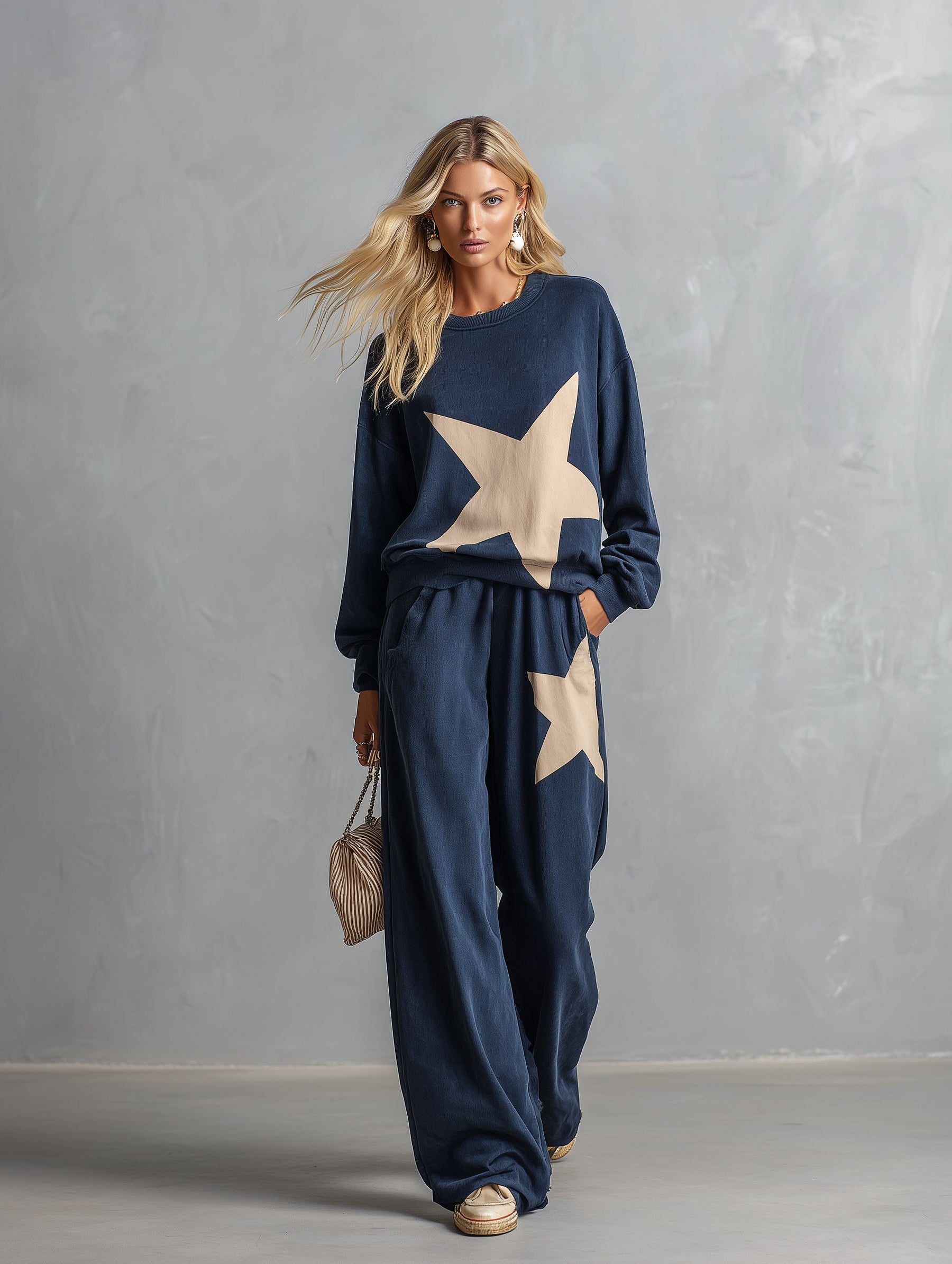 Ivy | Women's Star-Print Sweatshirt & Wide-Leg Pants Set