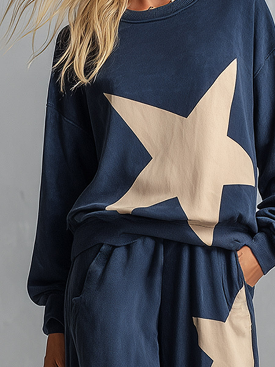 Ivy | Women's Star-Print Sweatshirt & Wide-Leg Pants Set