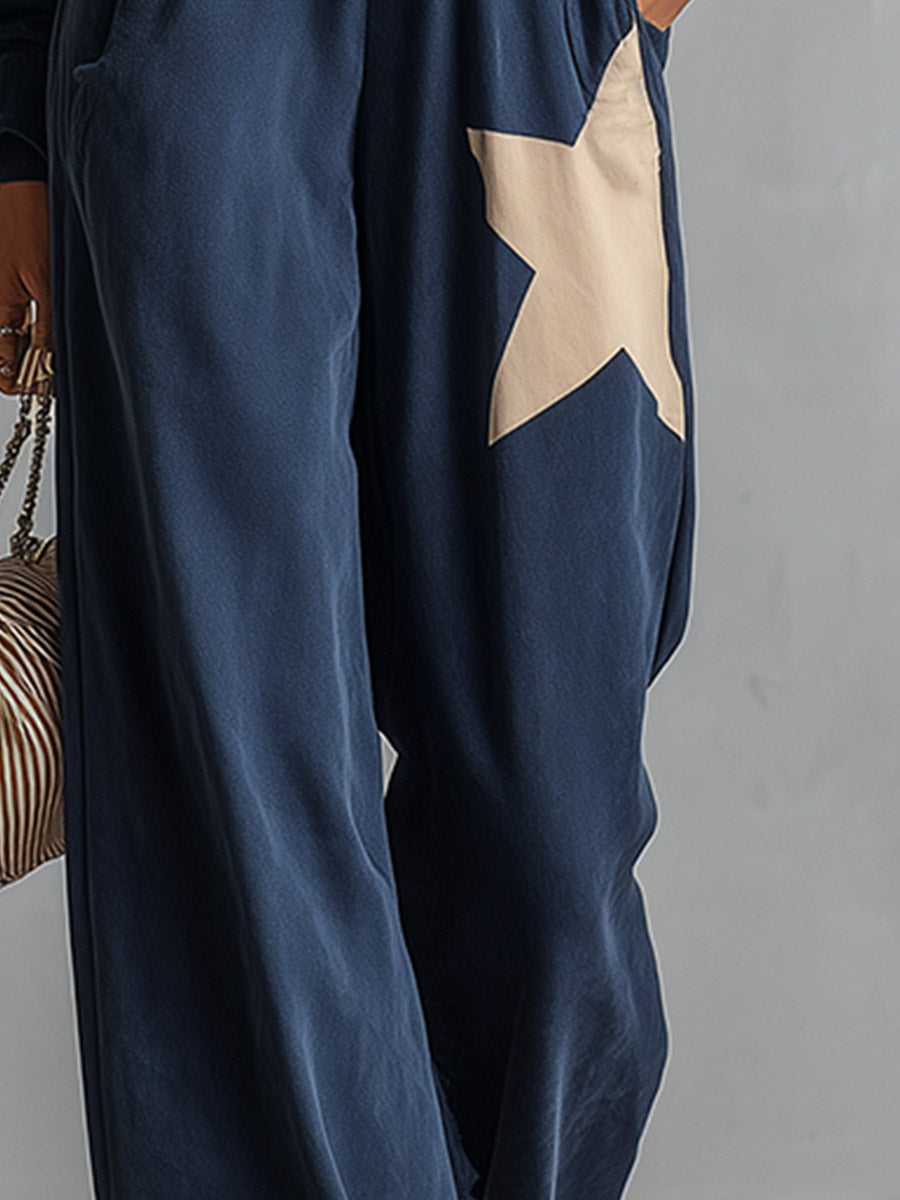 Ivy | Women's Star-Print Sweatshirt & Wide-Leg Pants Set