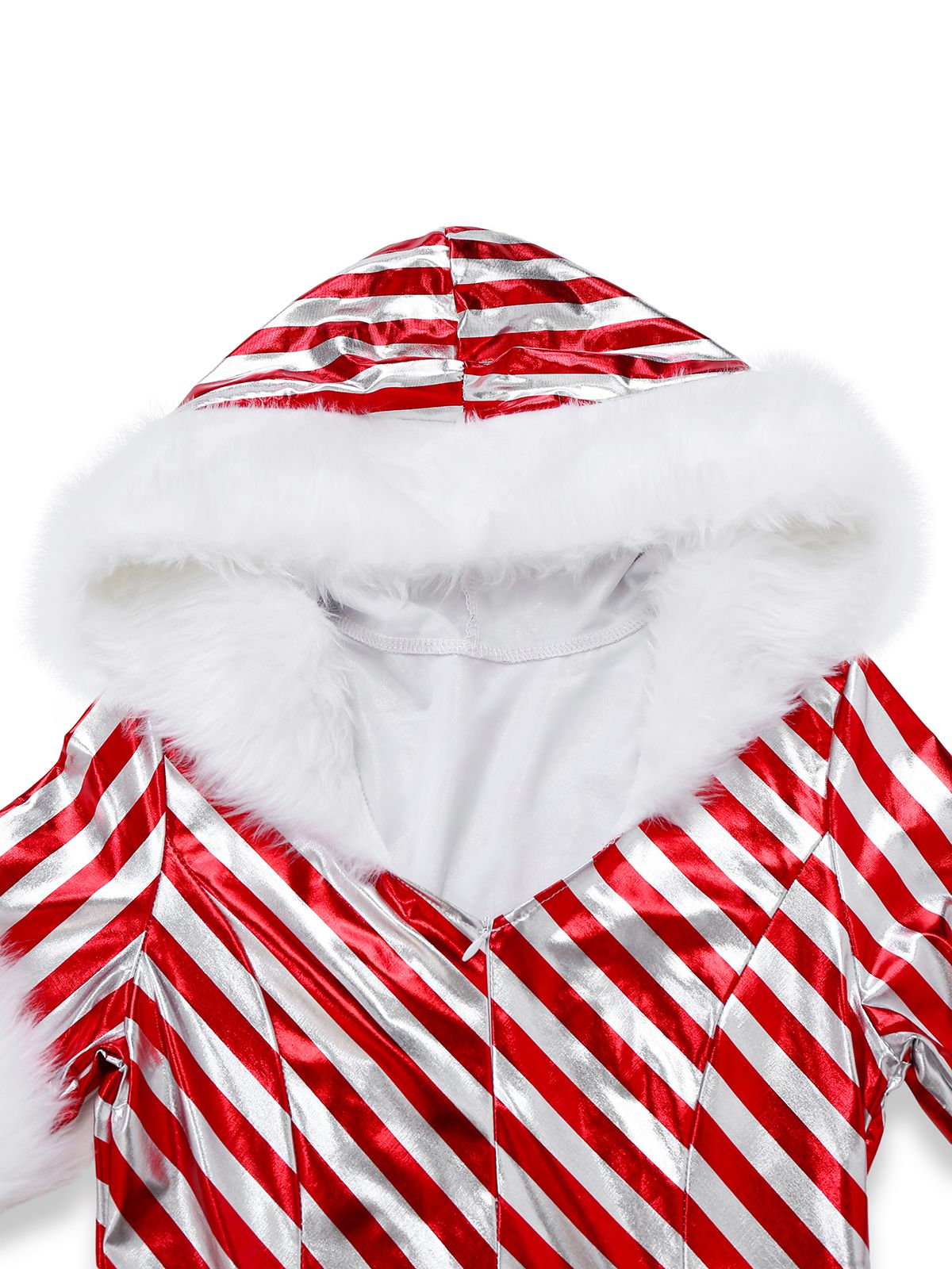 Erna-Maureen | Women's Striped Hooded Mini Dress Set with Plush Trim & Leg Warmers