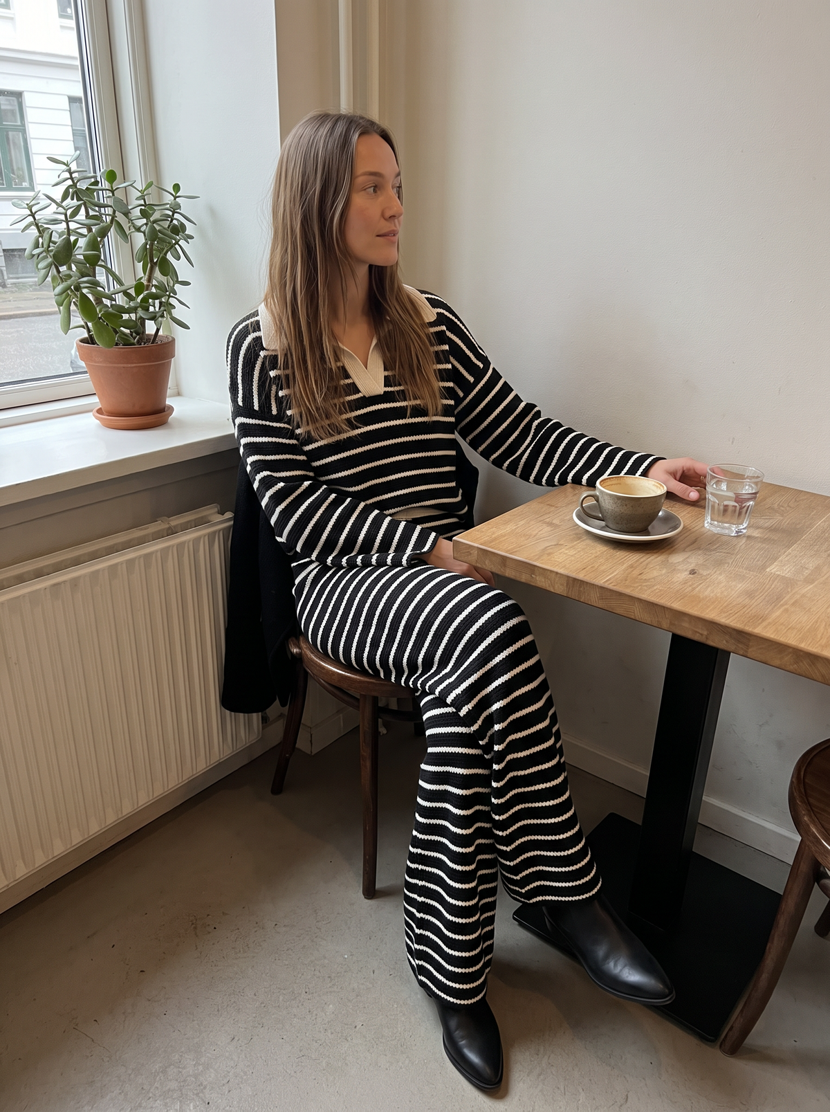Gwendolyn-Helena | Women's Striped Knit Polo & Wide-Leg Trouser Set