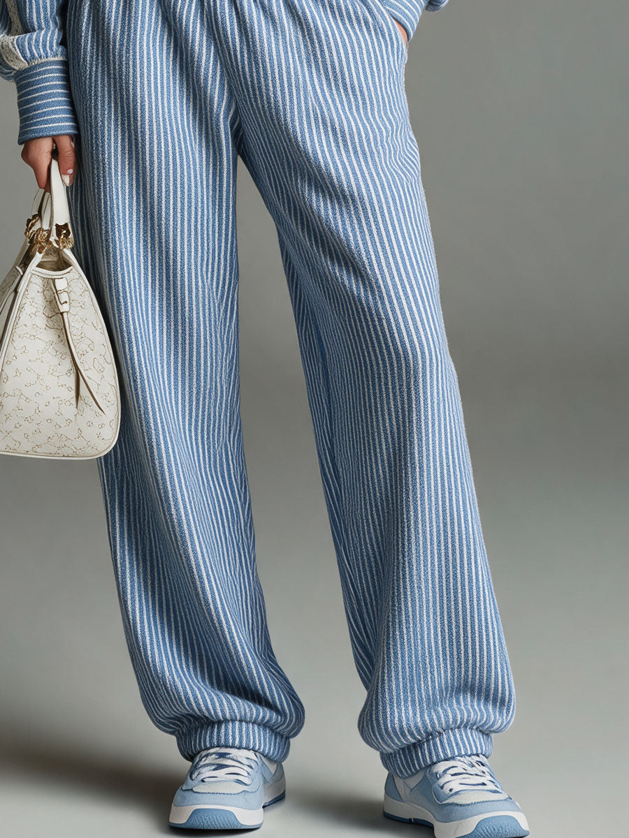 Simone | Women's Striped Lace-Trim Jogger Set