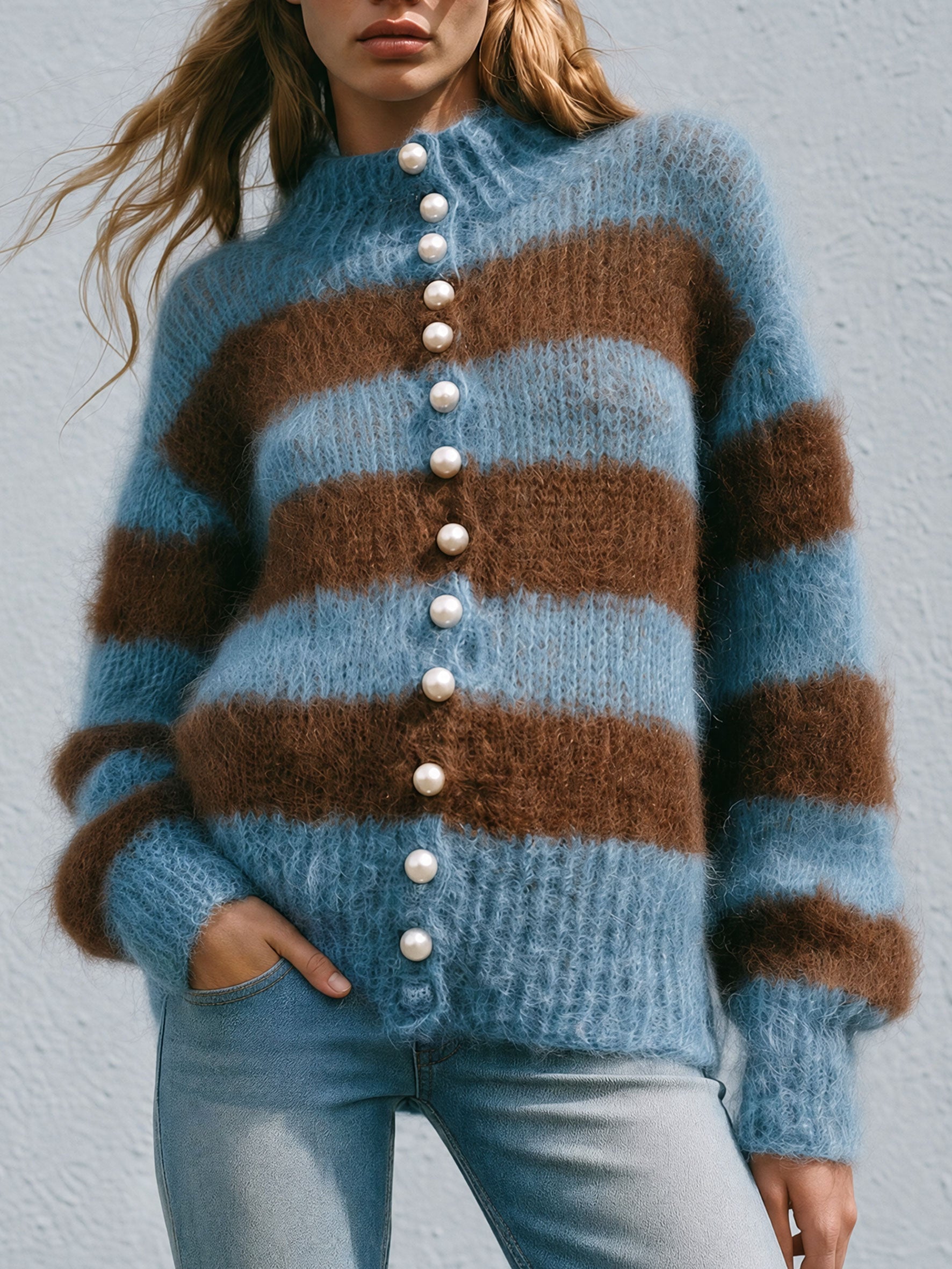 Mavis | Women's Striped Long-Haired Knit Cardigan