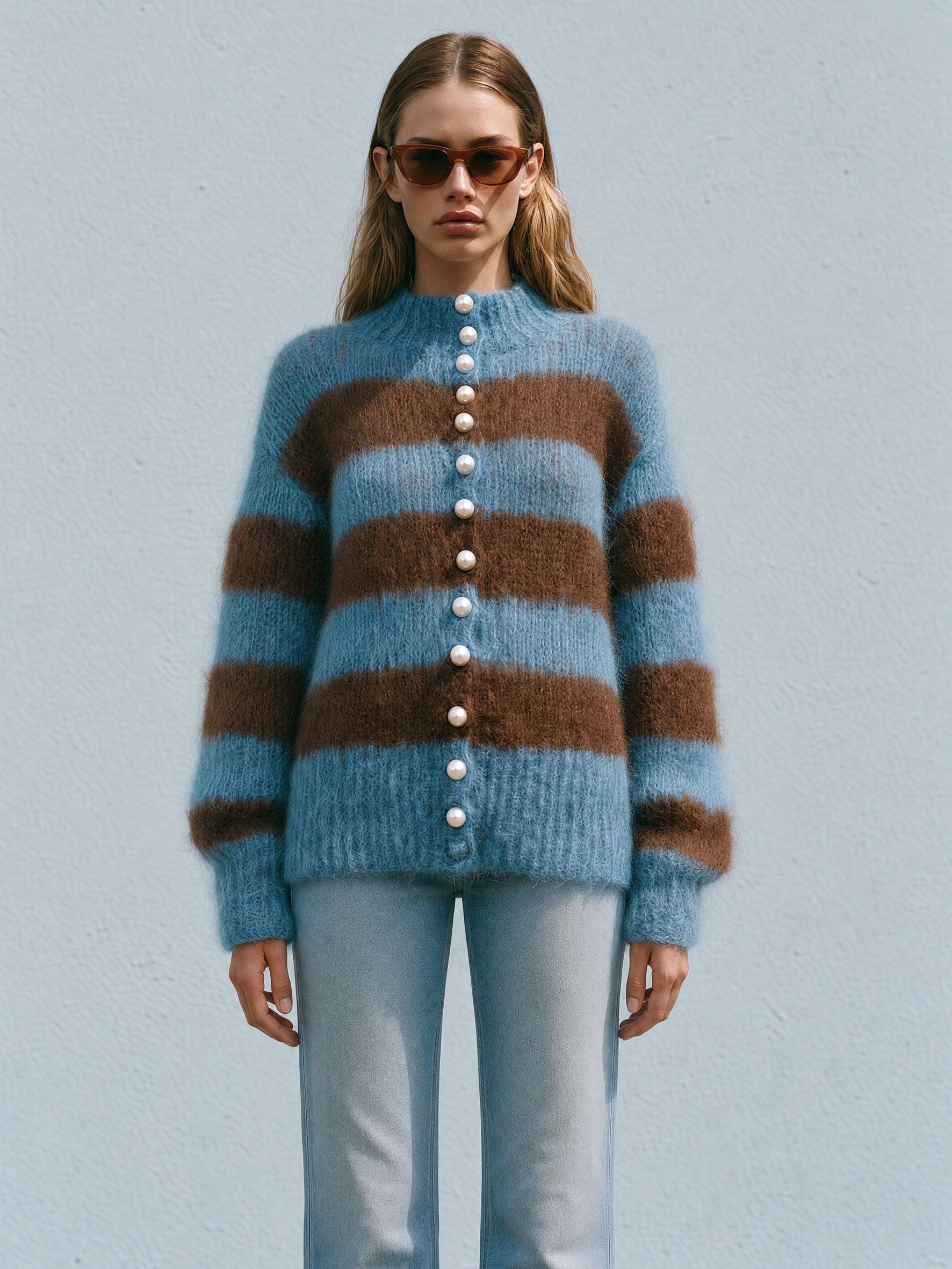 Mavis | Women's Striped Long-Haired Knit Cardigan