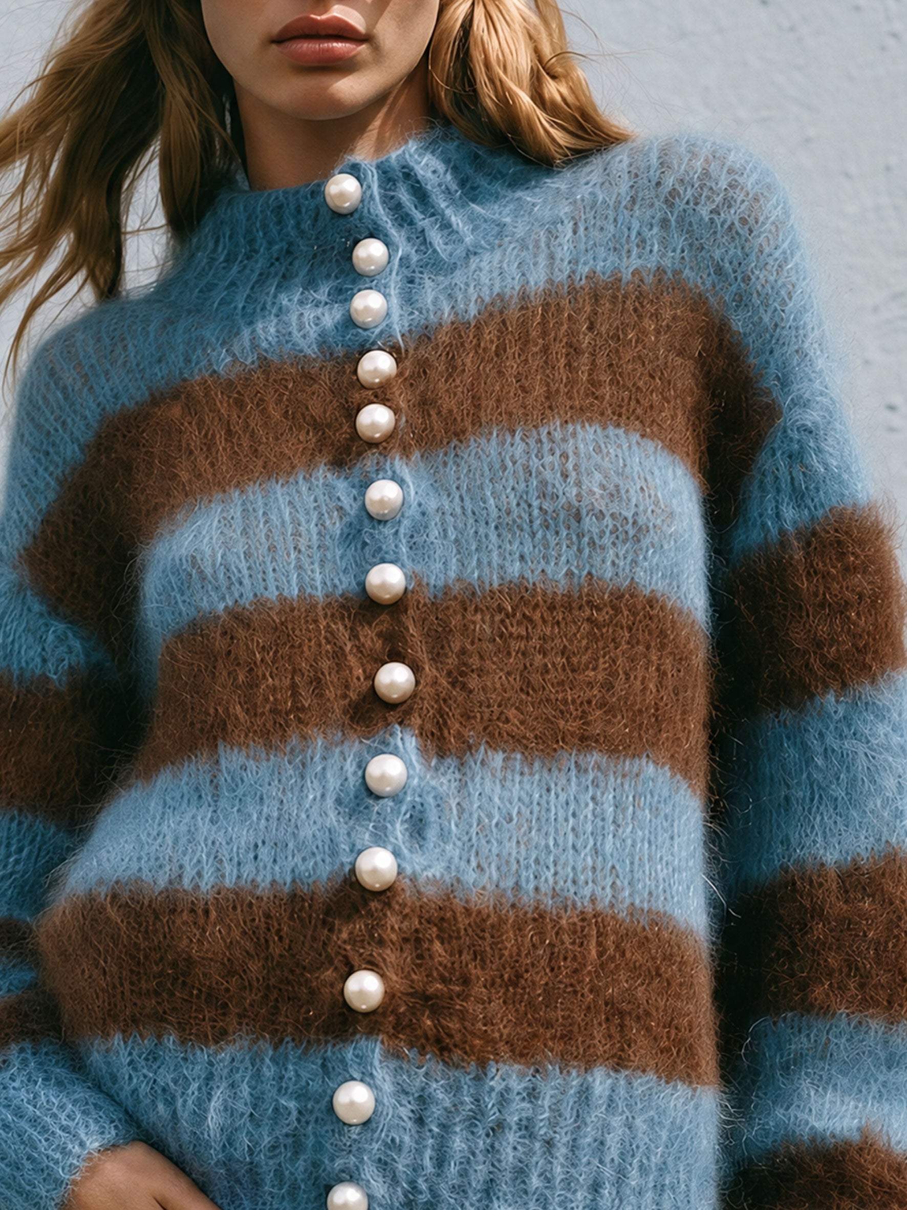 Mavis | Women's Striped Long-Haired Knit Cardigan