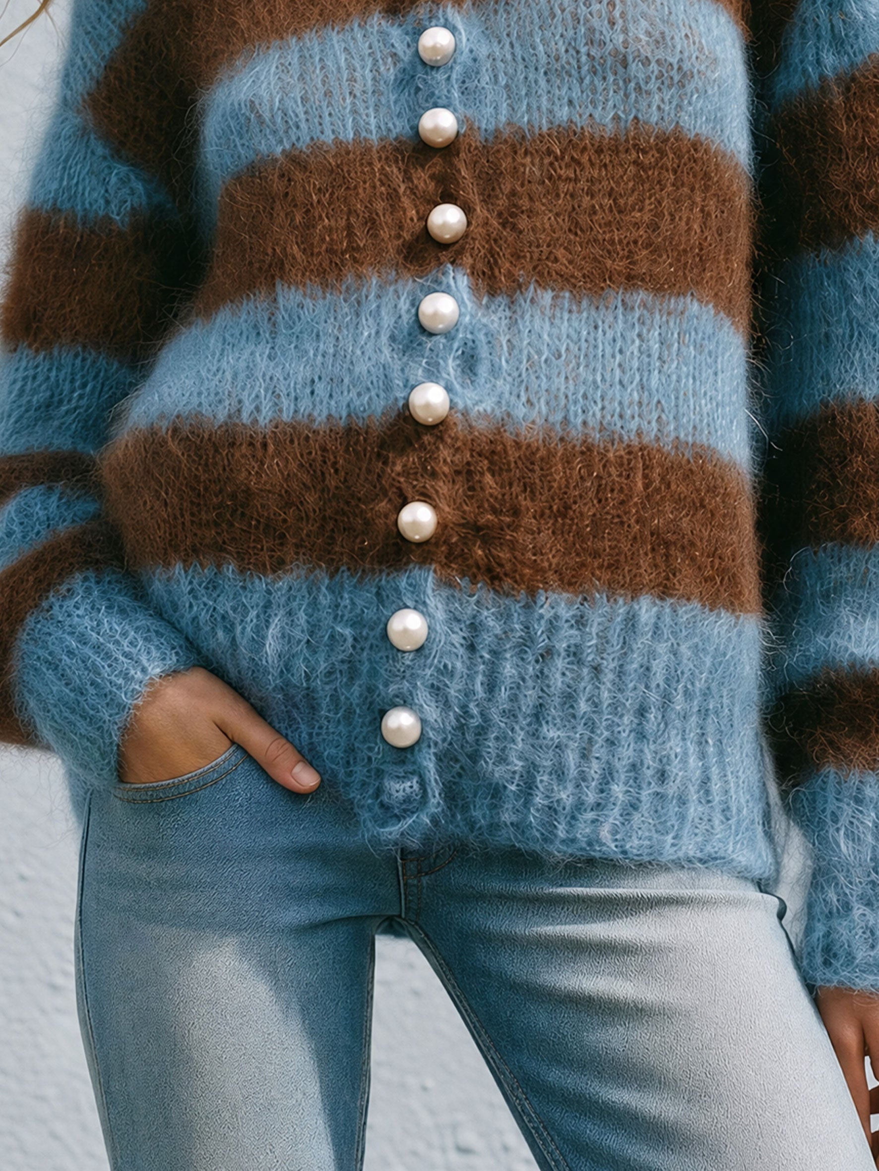 Mavis | Women's Striped Long-Haired Knit Cardigan