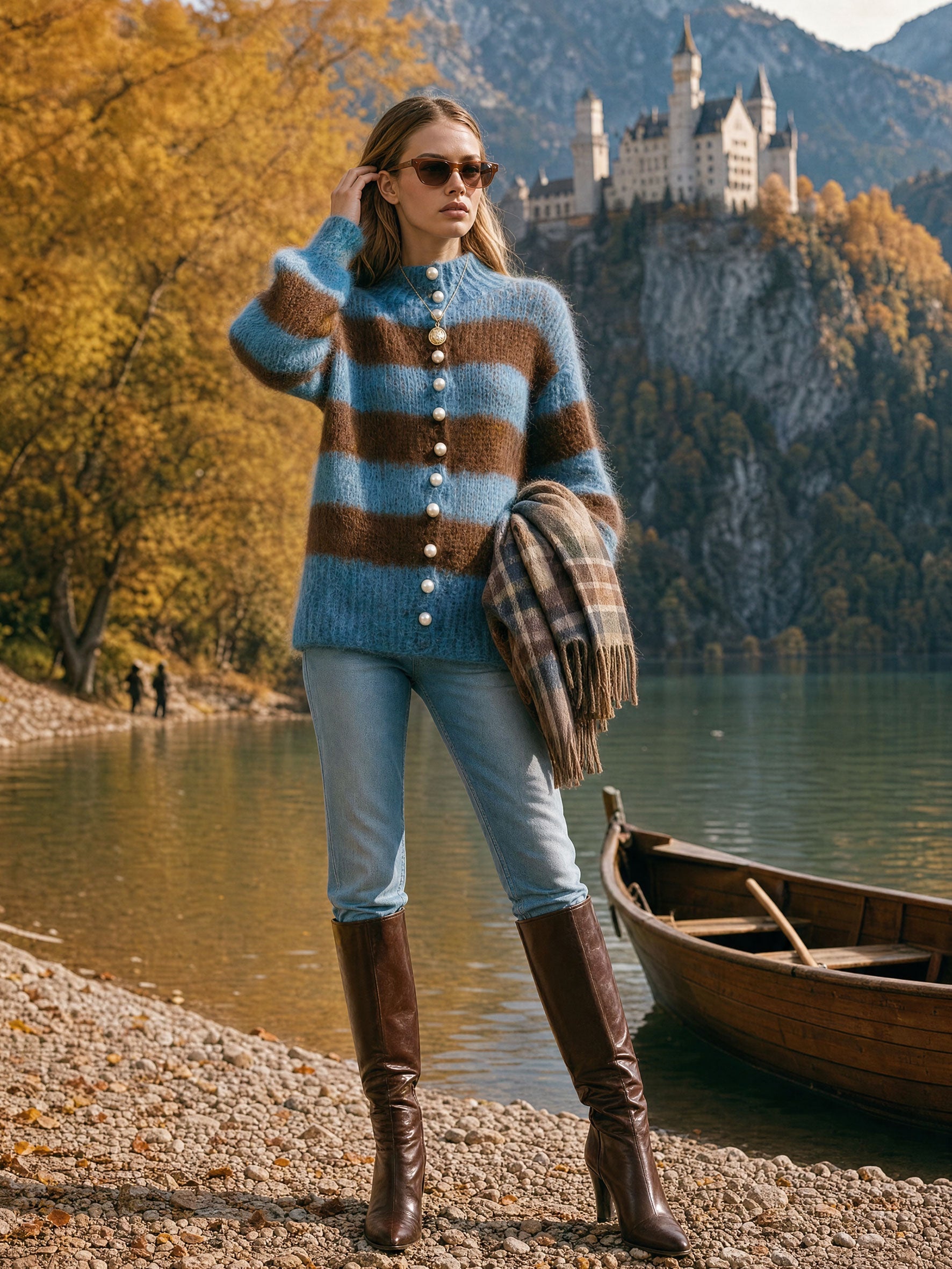 Mavis | Women's Striped Long-Haired Knit Cardigan
