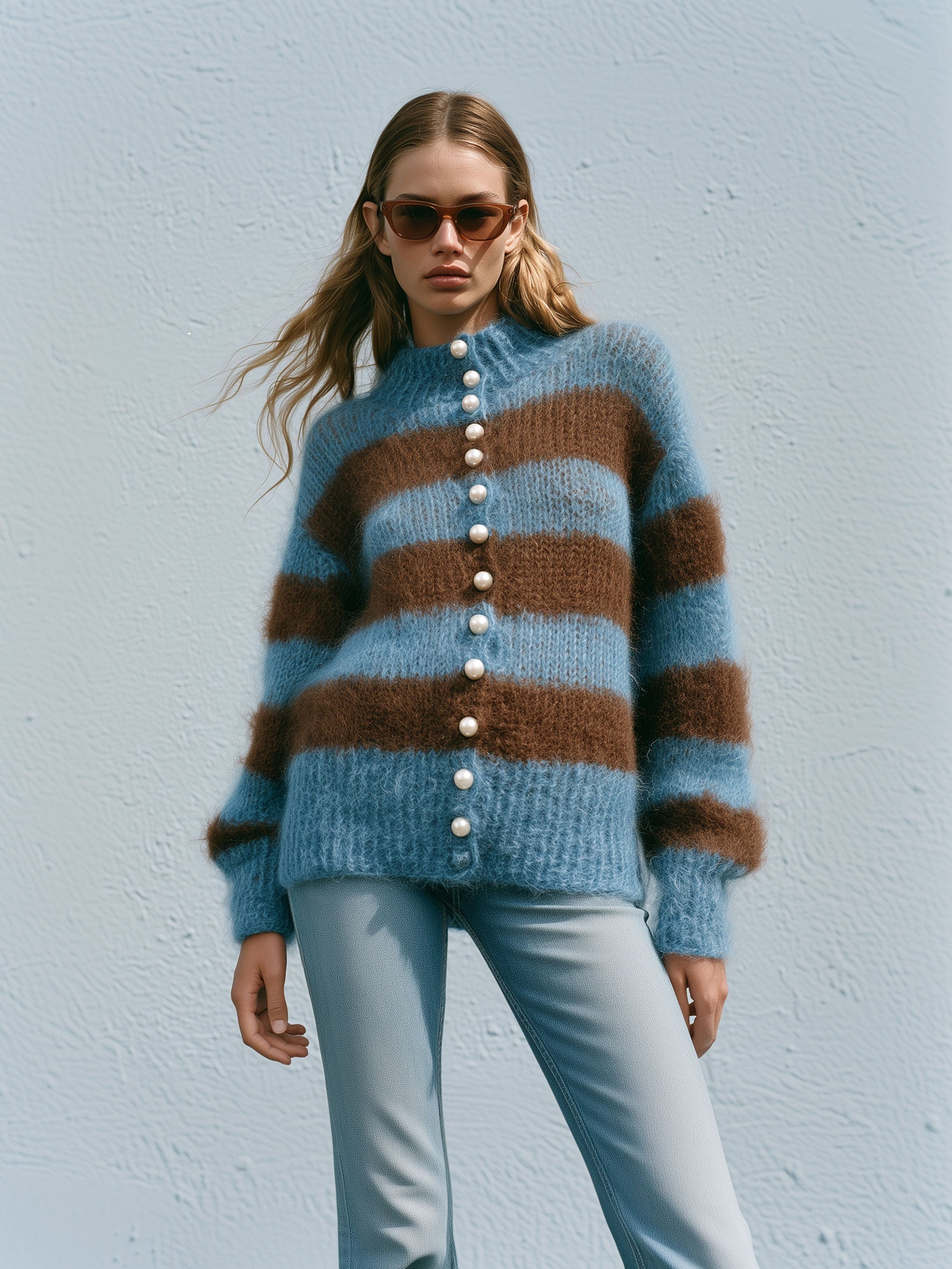 Mavis | Women's Striped Long-Haired Knit Cardigan