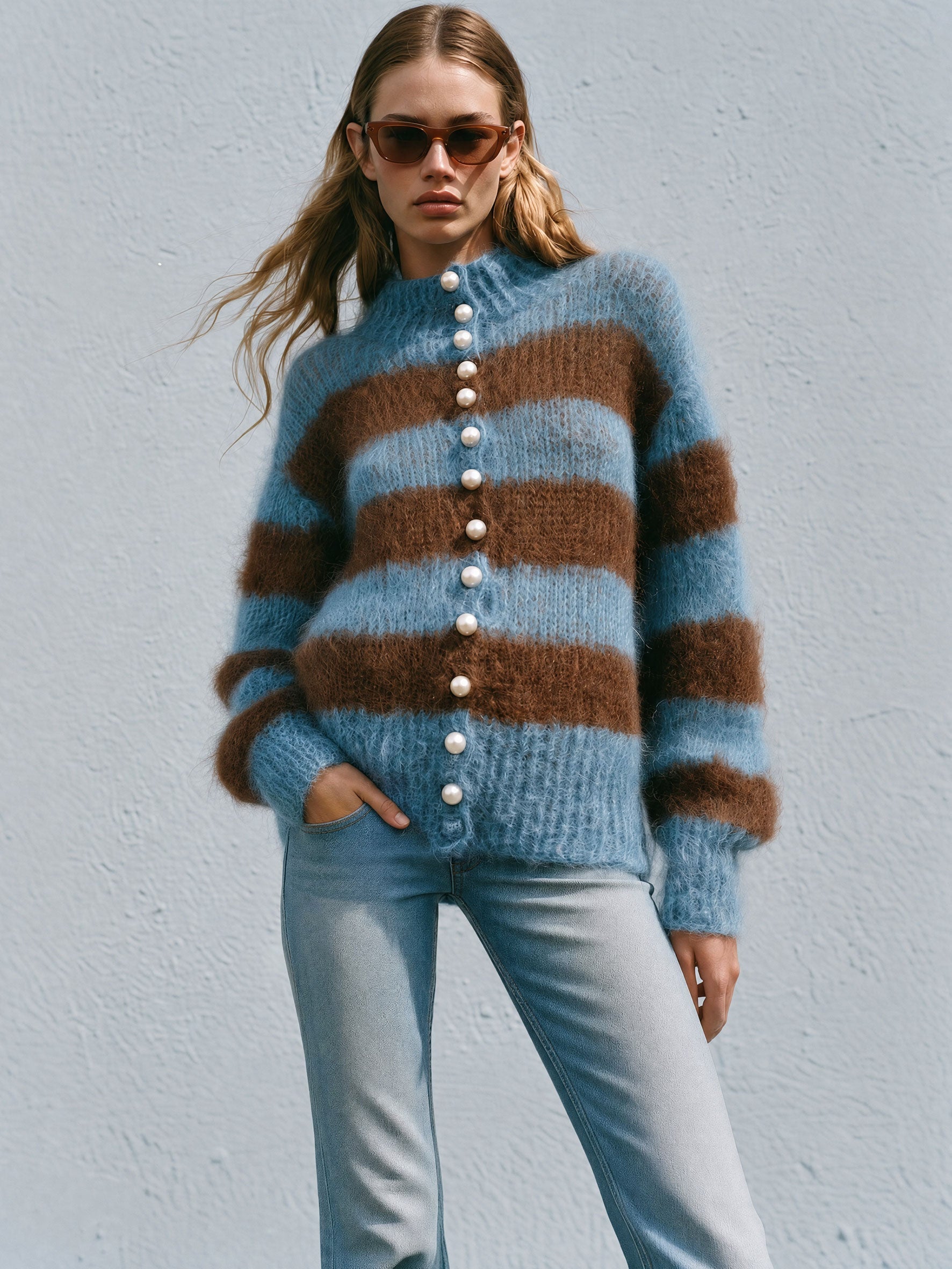 Mavis | Women's Striped Long-Haired Knit Cardigan