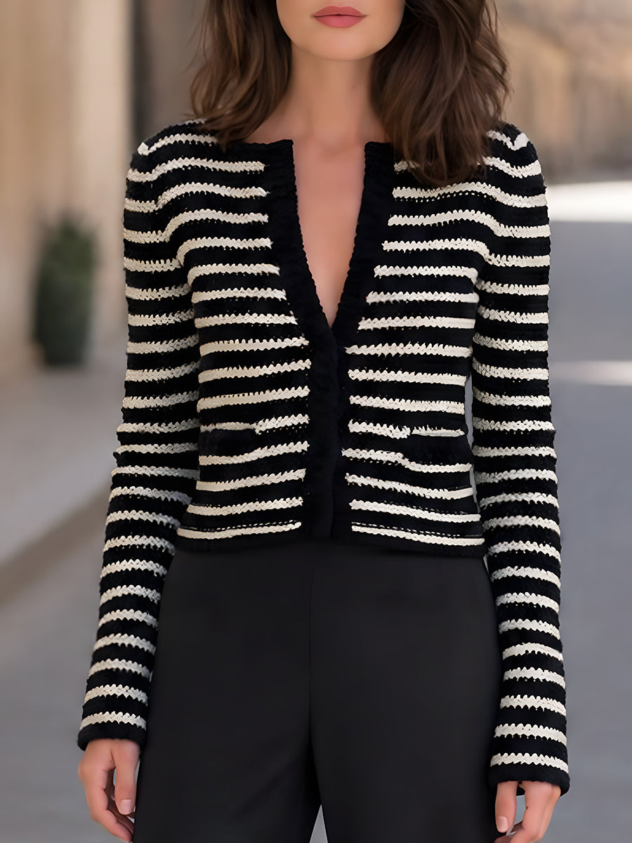 Petra | Women's Striped Open-Front Knit Cardigan