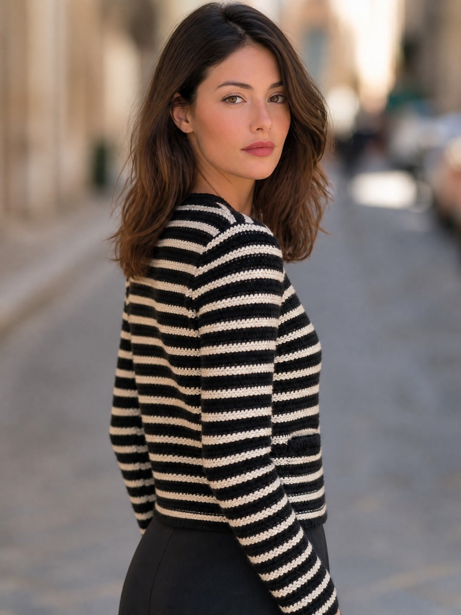 Petra | Women's Striped Open-Front Knit Cardigan