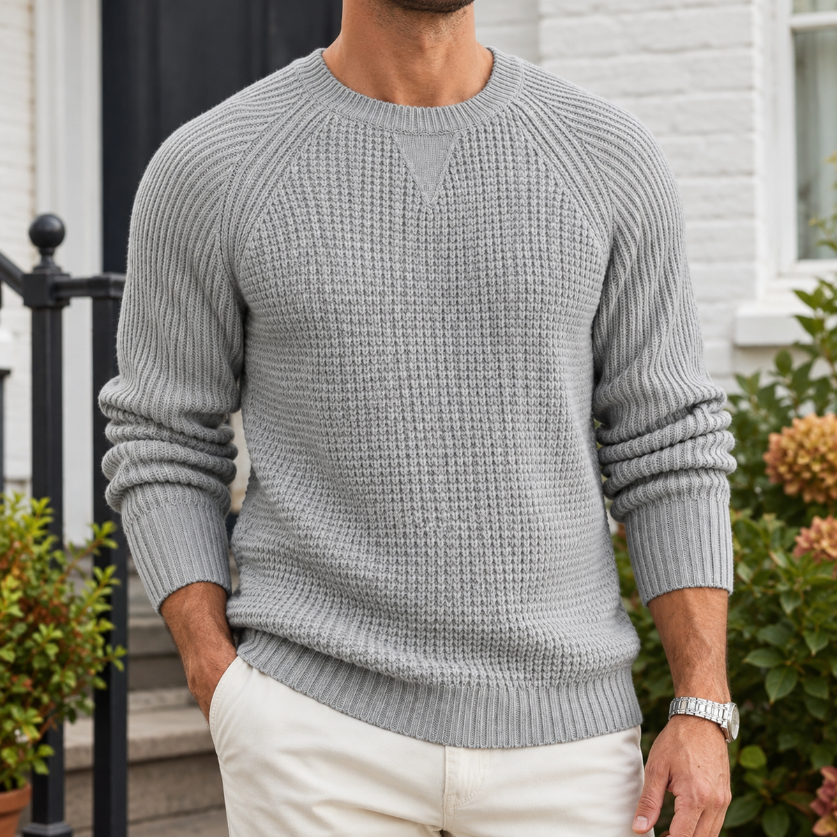 Pearl-Bernadette | Women's Textured Crew Neck Sweater