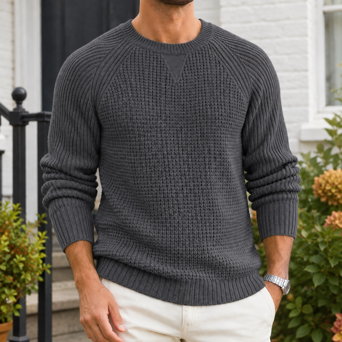 Pearl-Bernadette | Women's Textured Crew Neck Sweater