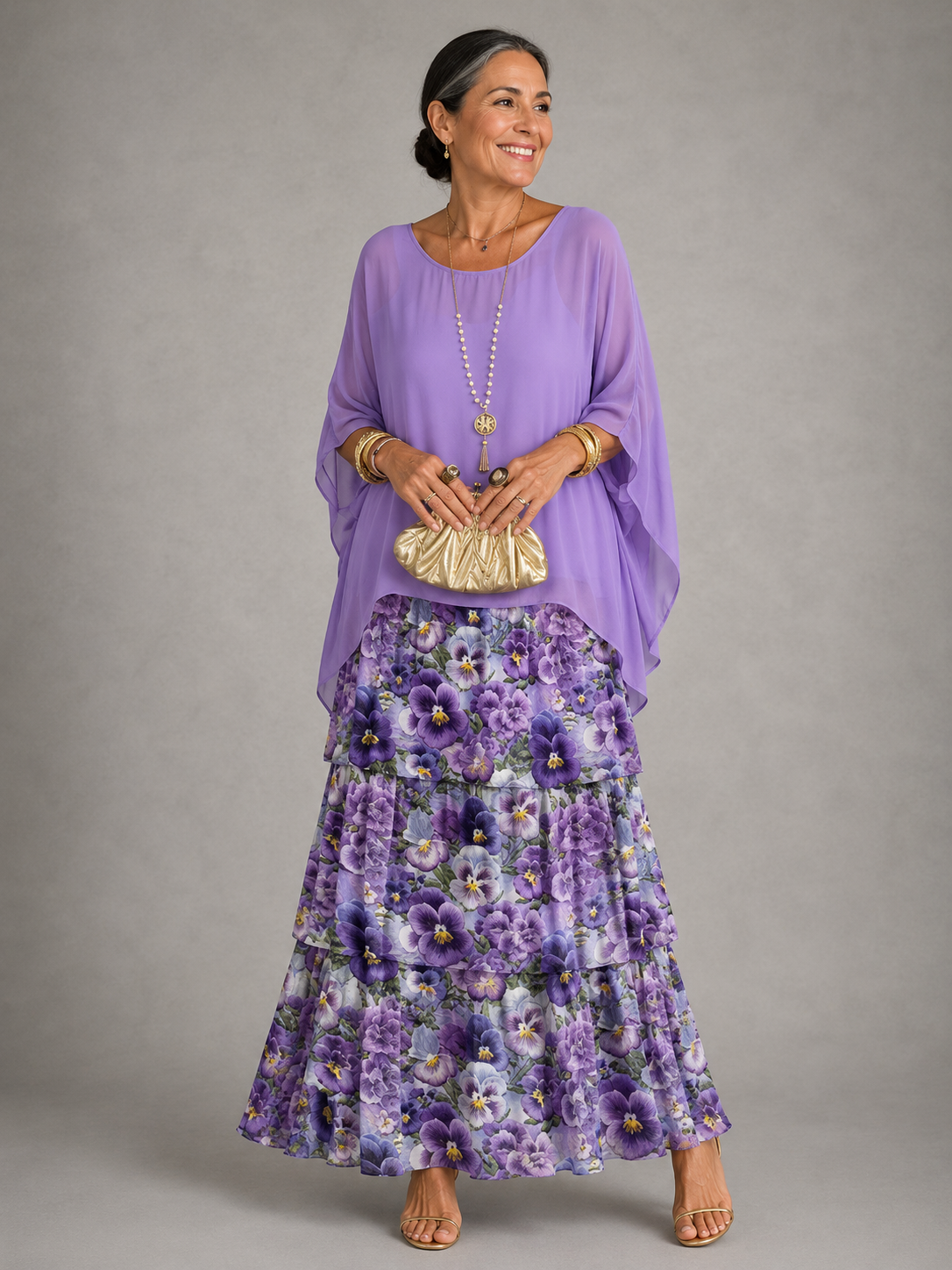 Matilda-Cecile | Women's Tiered Batwing-Sleeve Maxi Dress