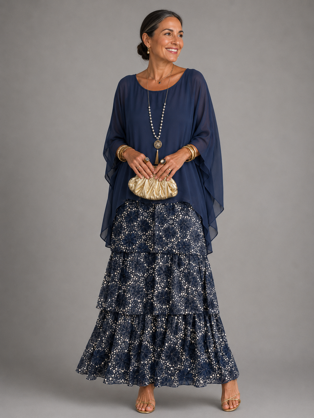 Matilda-Cecile | Women's Tiered Batwing-Sleeve Maxi Dress