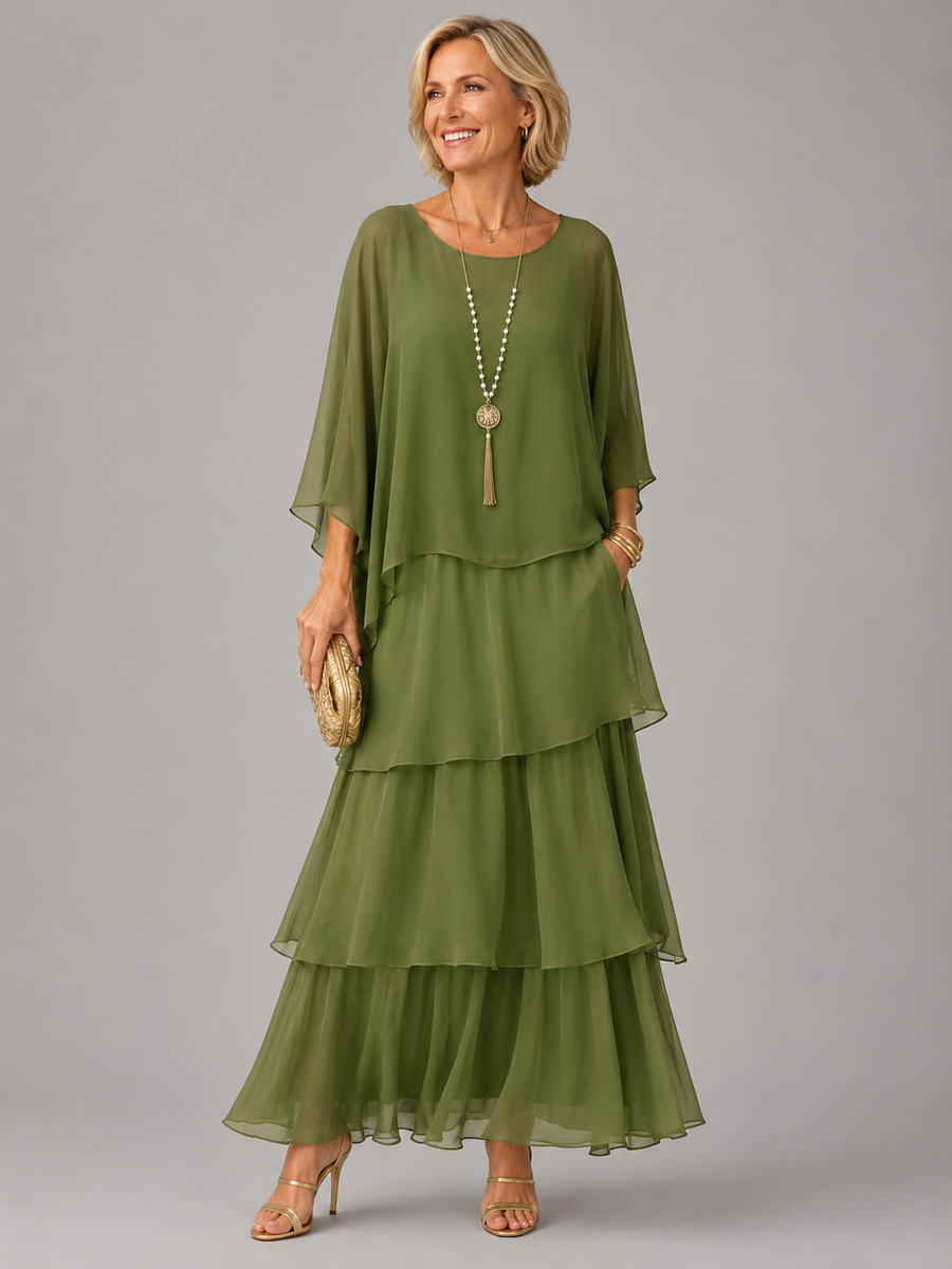 Matilda-Cecile | Women's Tiered Batwing-Sleeve Maxi Dress