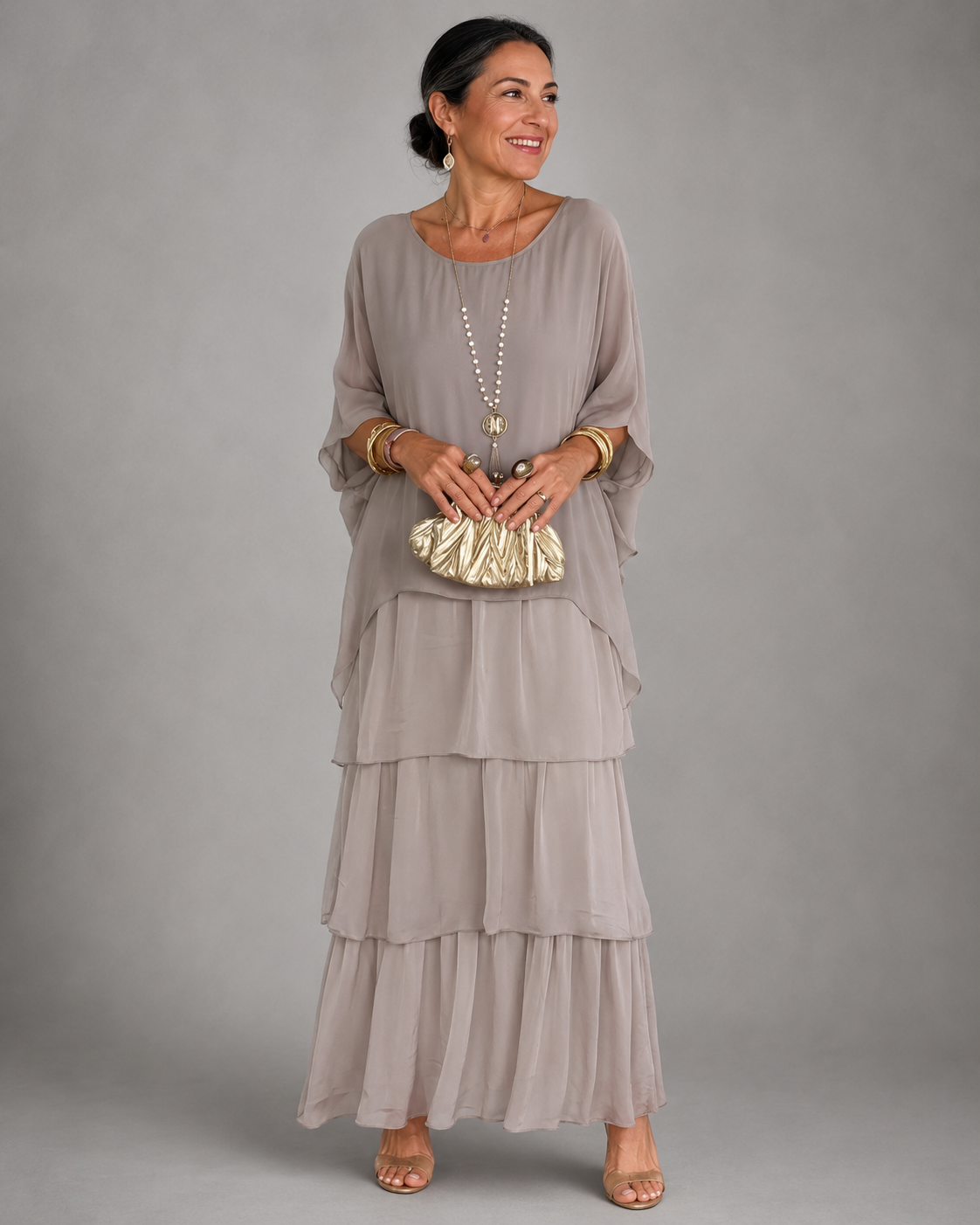 Matilda-Cecile | Women's Tiered Batwing-Sleeve Maxi Dress