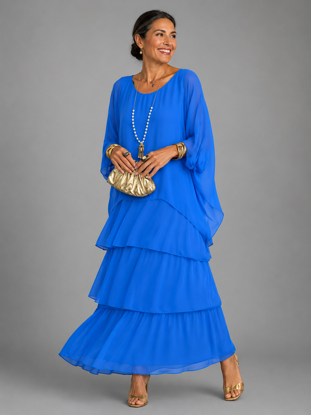 Matilda-Cecile | Women's Tiered Batwing-Sleeve Maxi Dress