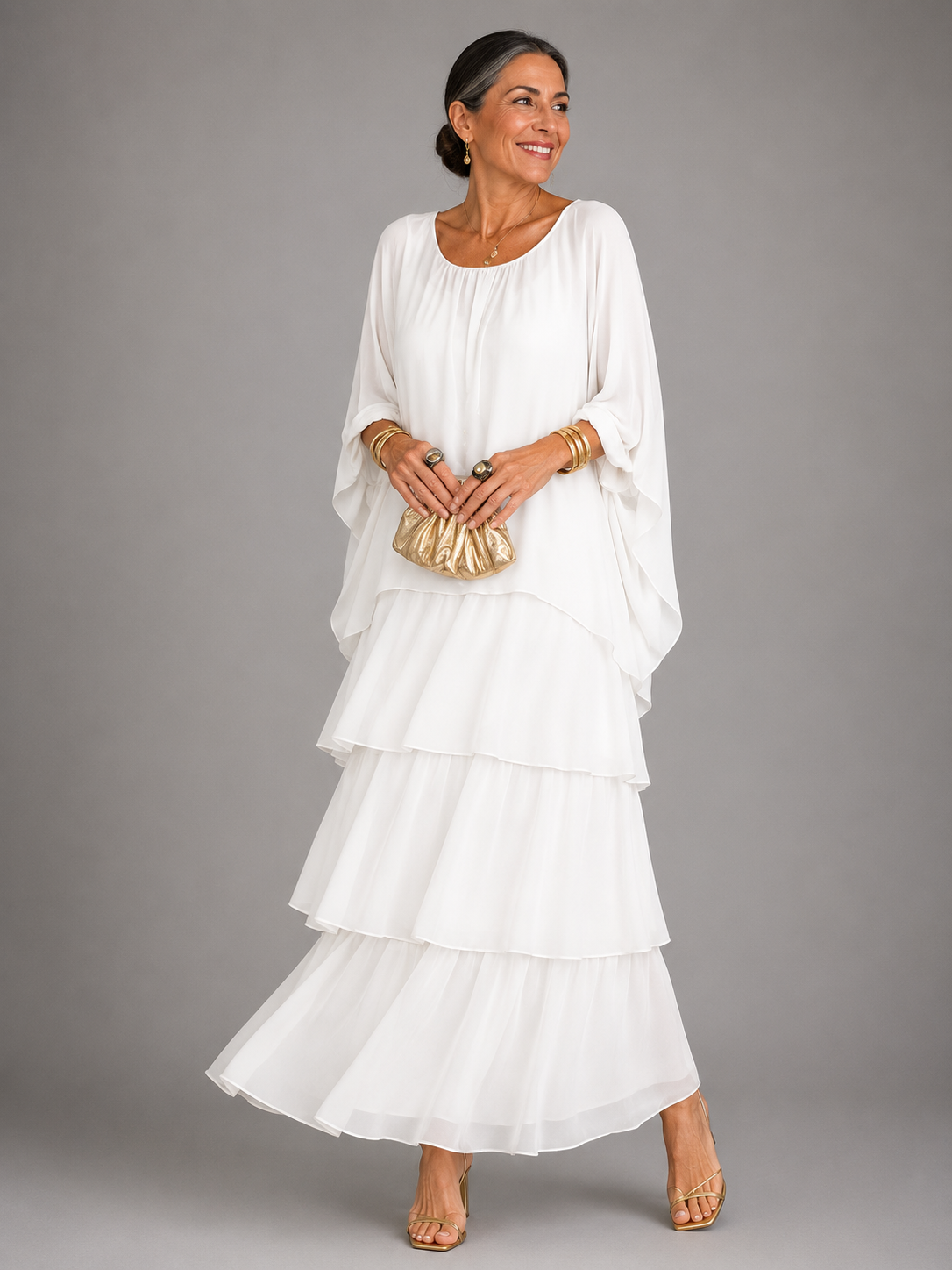 Matilda-Cecile | Women's Tiered Batwing-Sleeve Maxi Dress