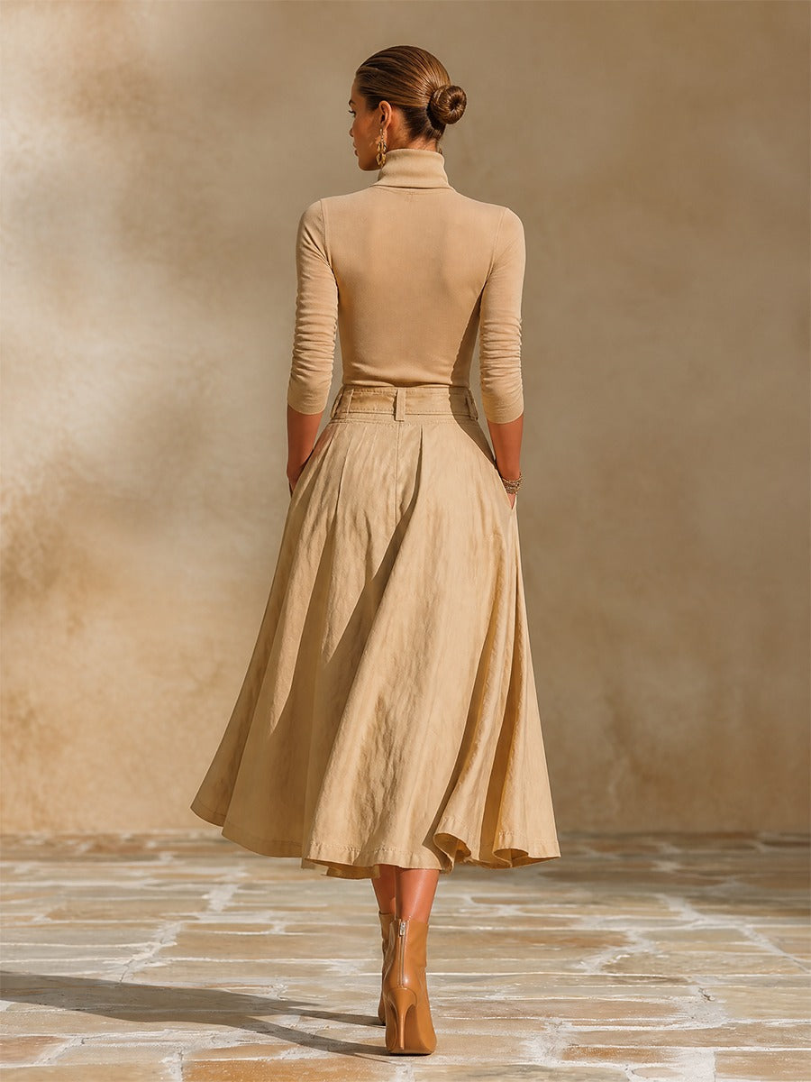 Blanche-Minerva | Women's Turtleneck Top & Pleated Skirt Two-Piece Set