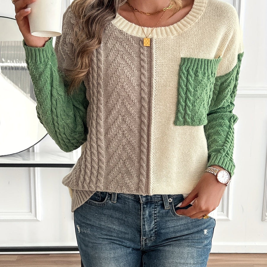 Priscilla-Genevieve | Women's Two-Tone Cable-Knit Sweater