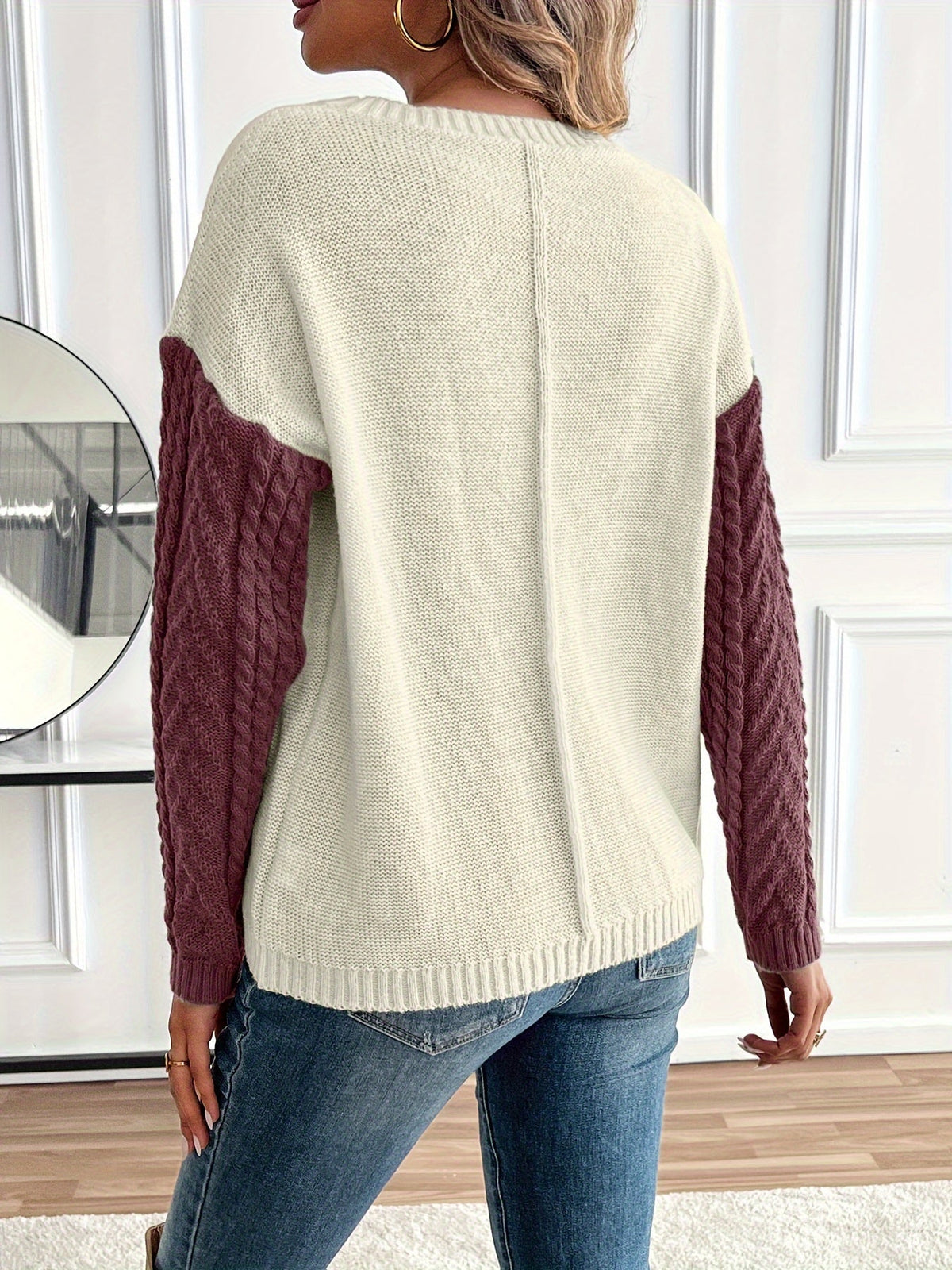 Priscilla-Genevieve | Women's Two-Tone Cable-Knit Sweater