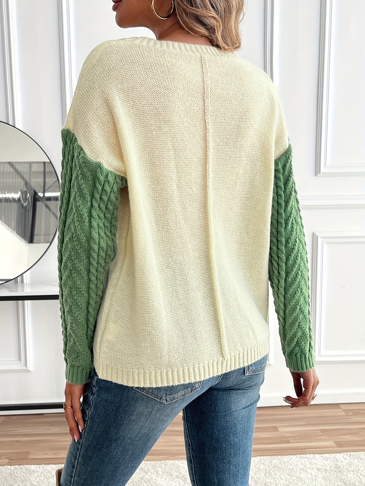 Priscilla-Genevieve | Women's Two-Tone Cable-Knit Sweater