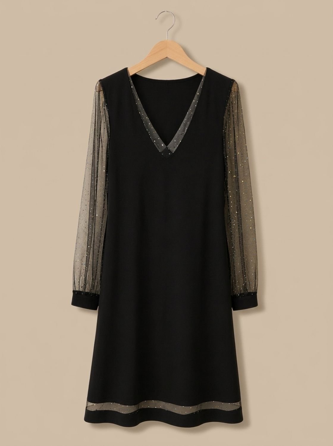 Matilda-Carmen | Women's V-Neck Glitter Mesh Sleeve Mini Dress
