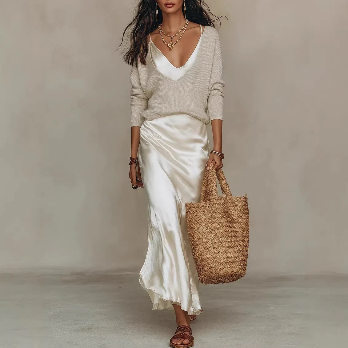 Genevieve-Aurelia | Women's V-Neck Sweater Dress