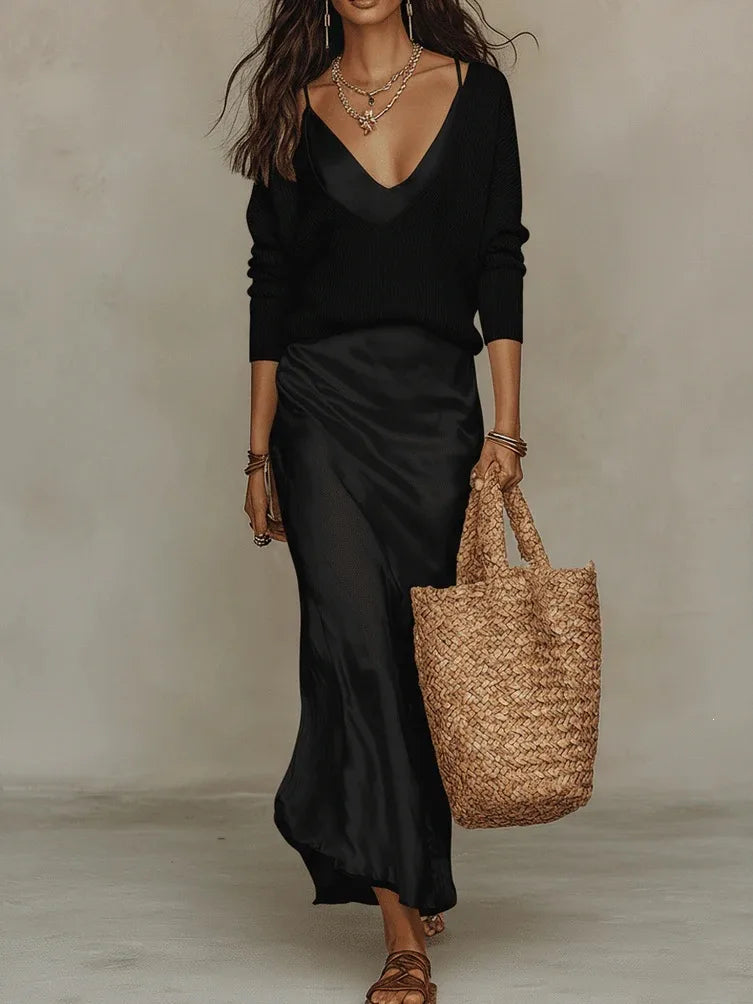 Genevieve-Aurelia | Women's V-Neck Sweater Dress
