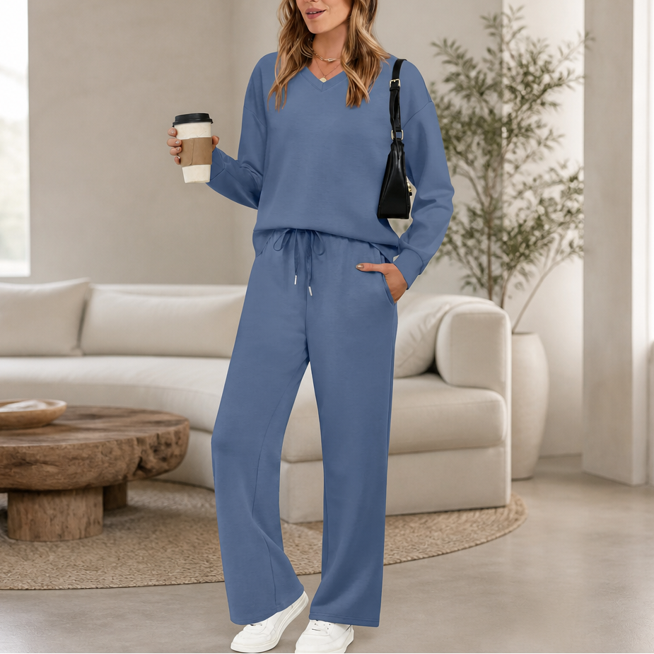 Lorraine | Women's V-Neck Wide-Leg Lounge Set