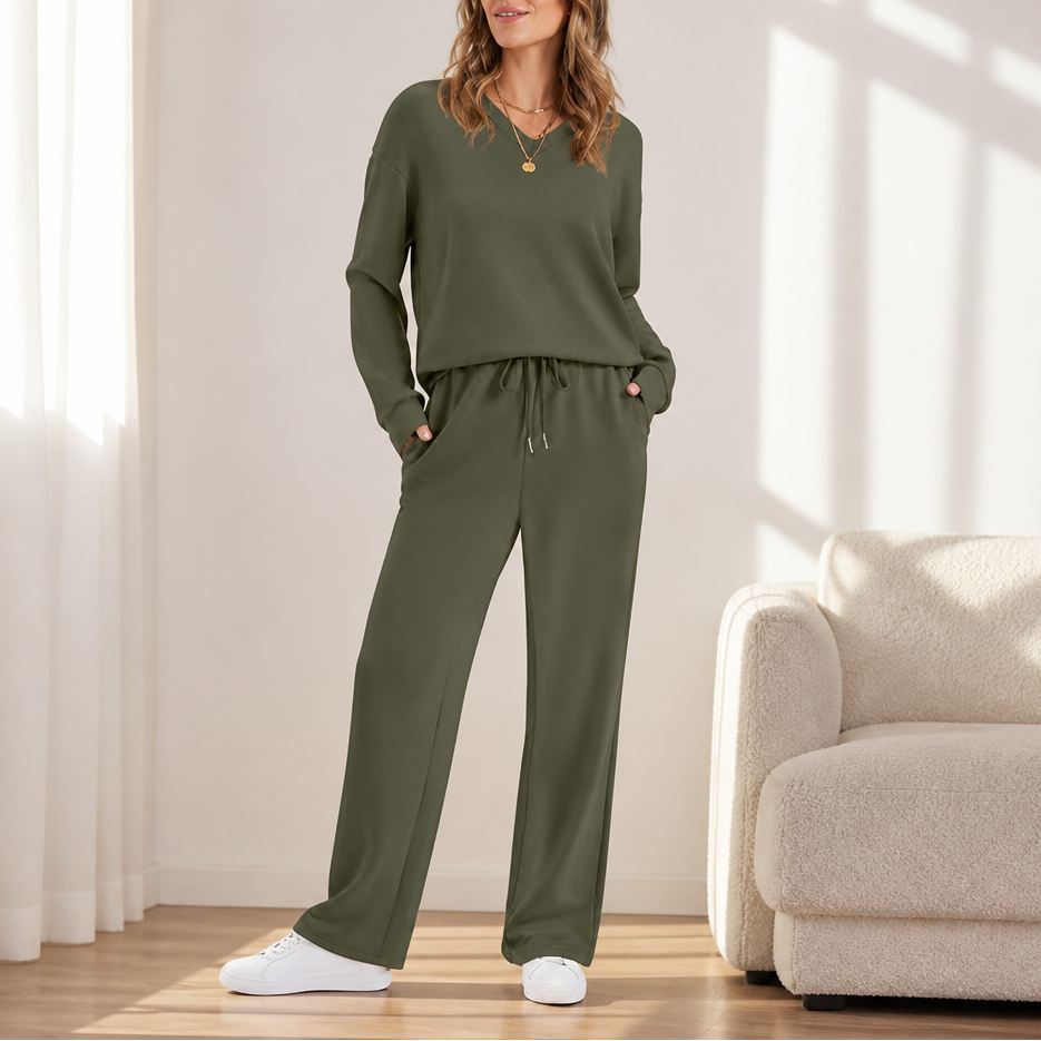Lorraine | Women's V-Neck Wide-Leg Lounge Set