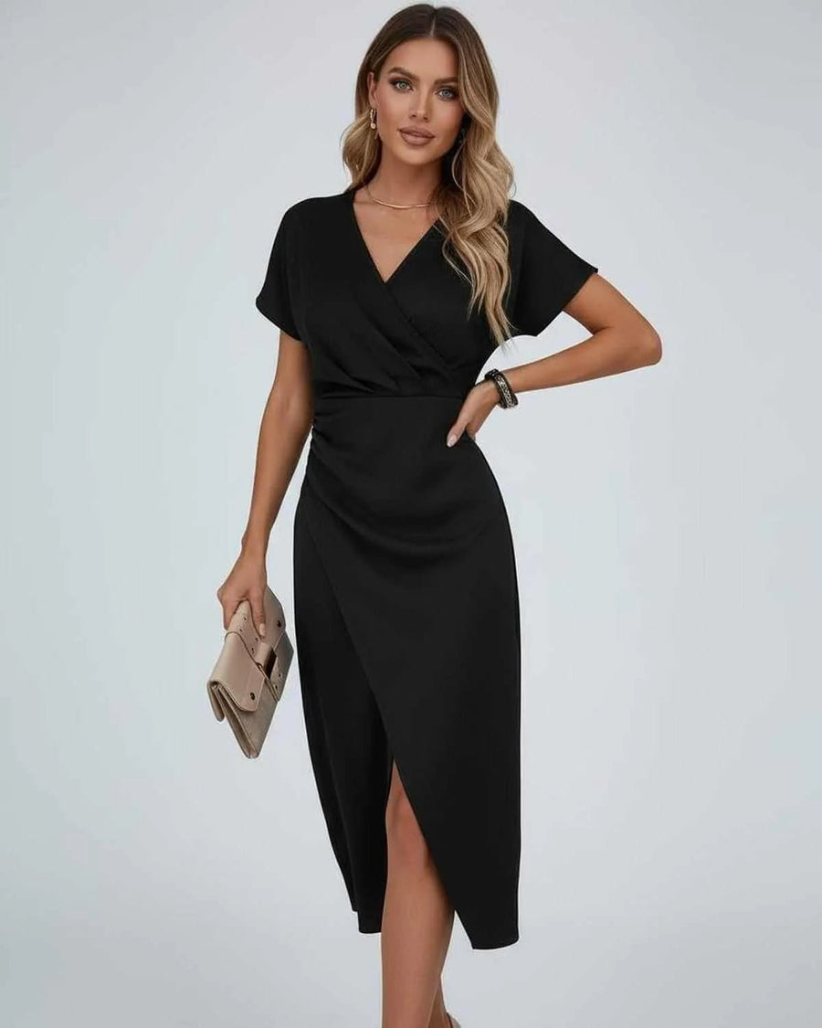 Carmen | Women's V-Neck Wrap Midi Dress with Front Split