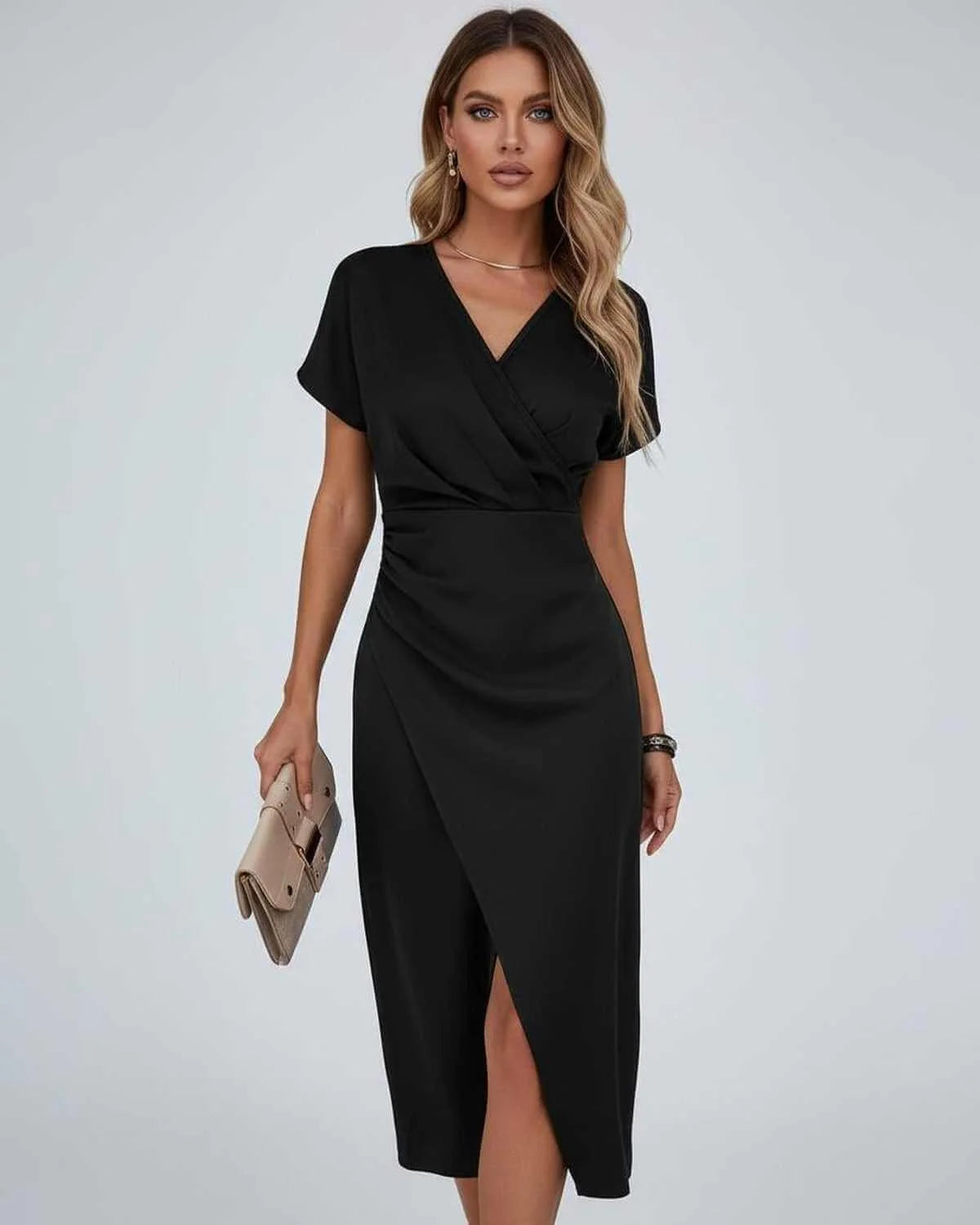 Carmen | Women's V-Neck Wrap Midi Dress with Front Split