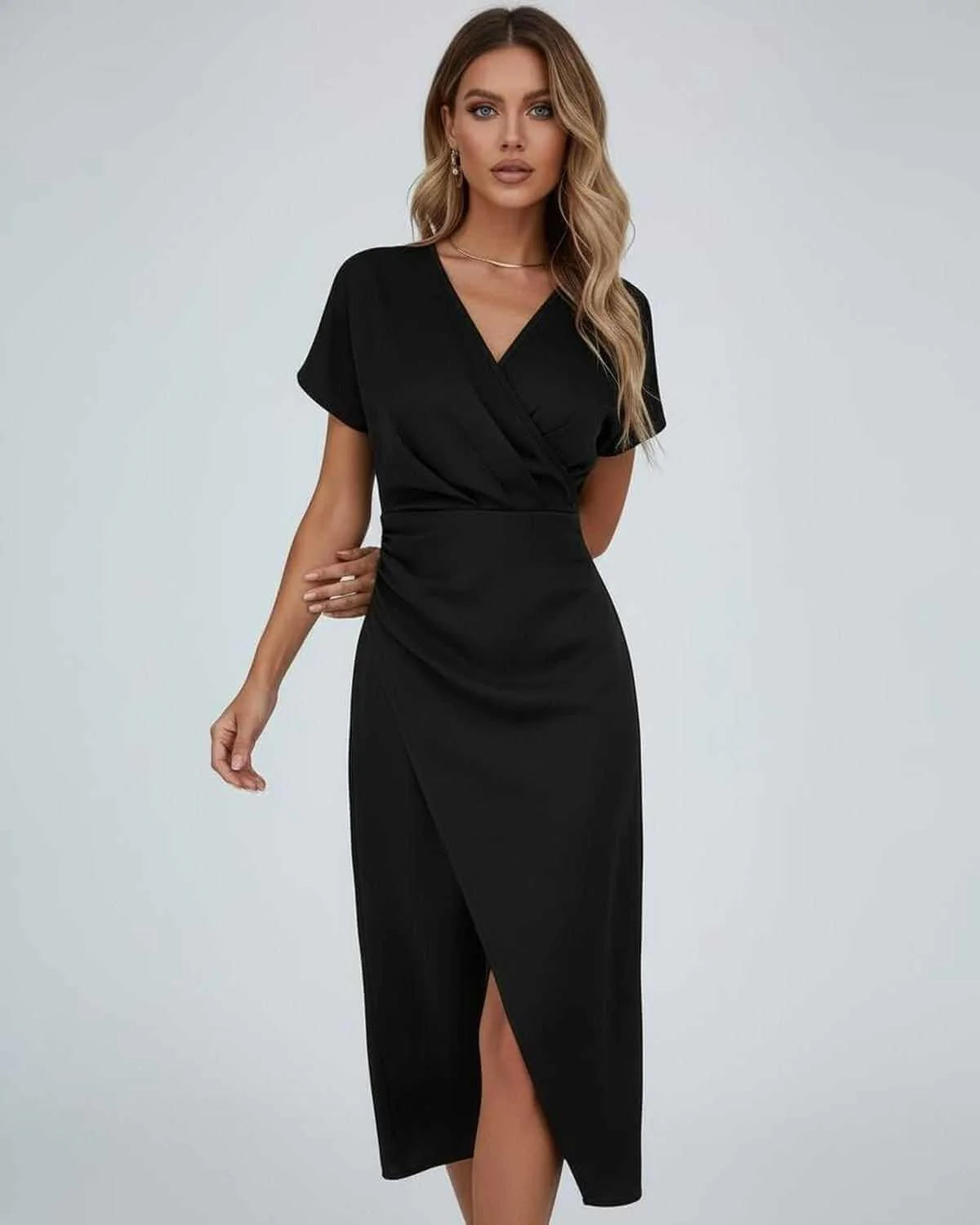 Carmen | Women's V-Neck Wrap Midi Dress with Front Split