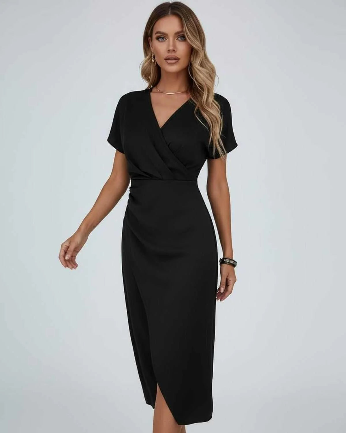 Carmen | Women's V-Neck Wrap Midi Dress with Front Split