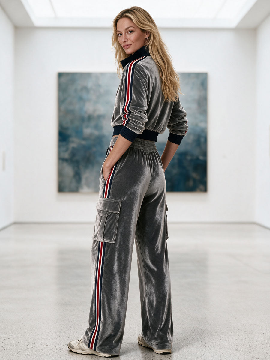 Madeline | Women's Velvet Stand-Collar Jacket & Wide Leg Trousers Set