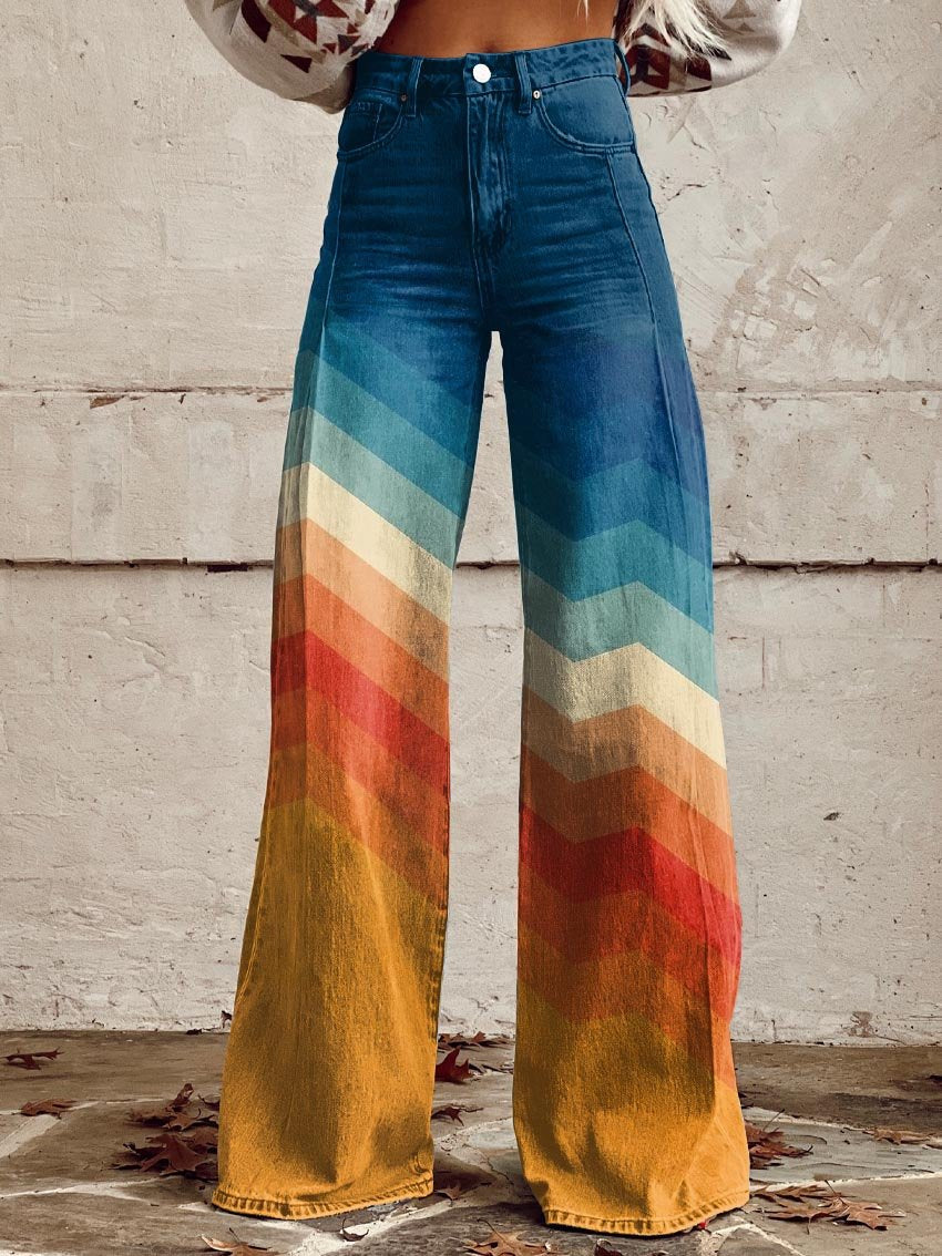 Bridget-Opal | Women's Wide-Leg Chevron Denim Pants