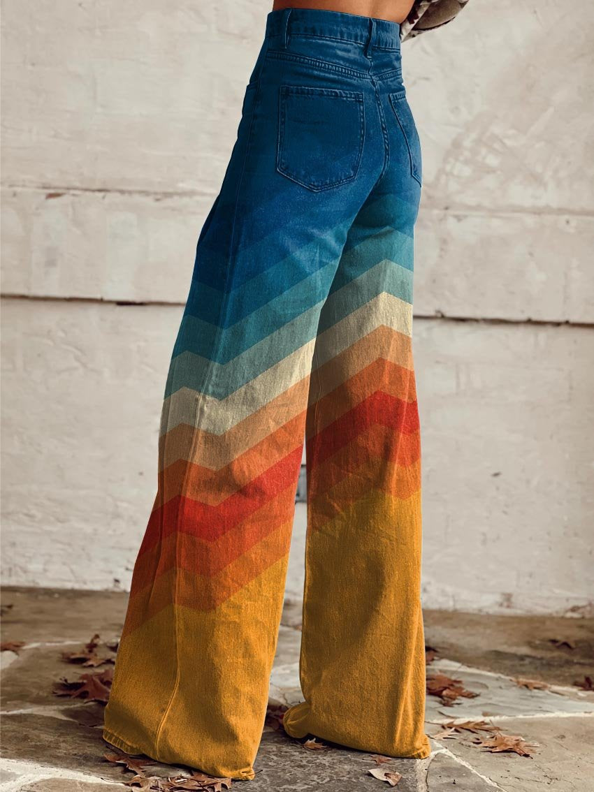 Bridget-Opal | Women's Wide-Leg Chevron Denim Pants