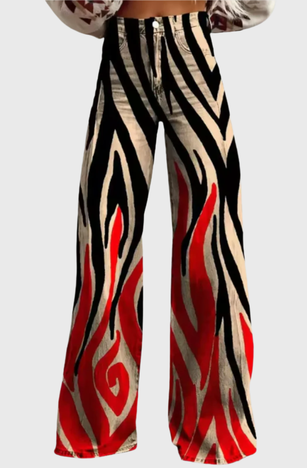 Georgia-Cecile | Women's Wide-Leg Flame Print Flared Jeans
