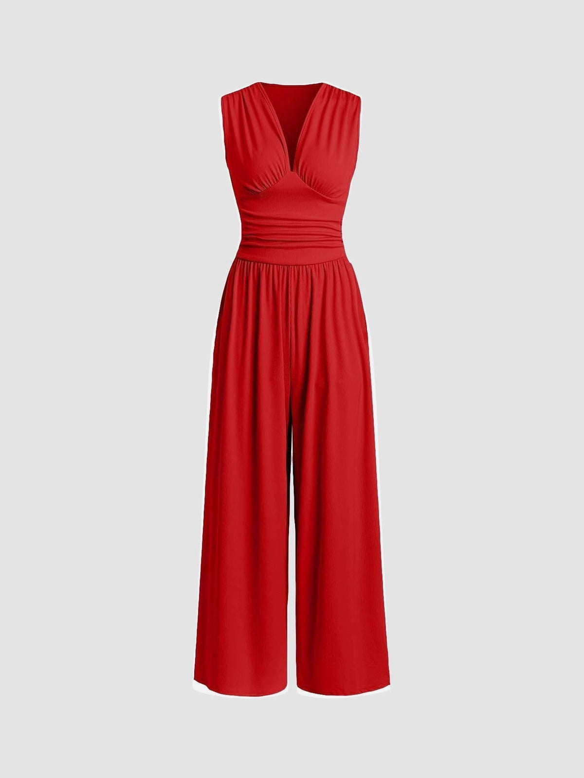 Ophelia-Sigrid | Women's Wide-Leg V-Neck Knit Jumpsuit