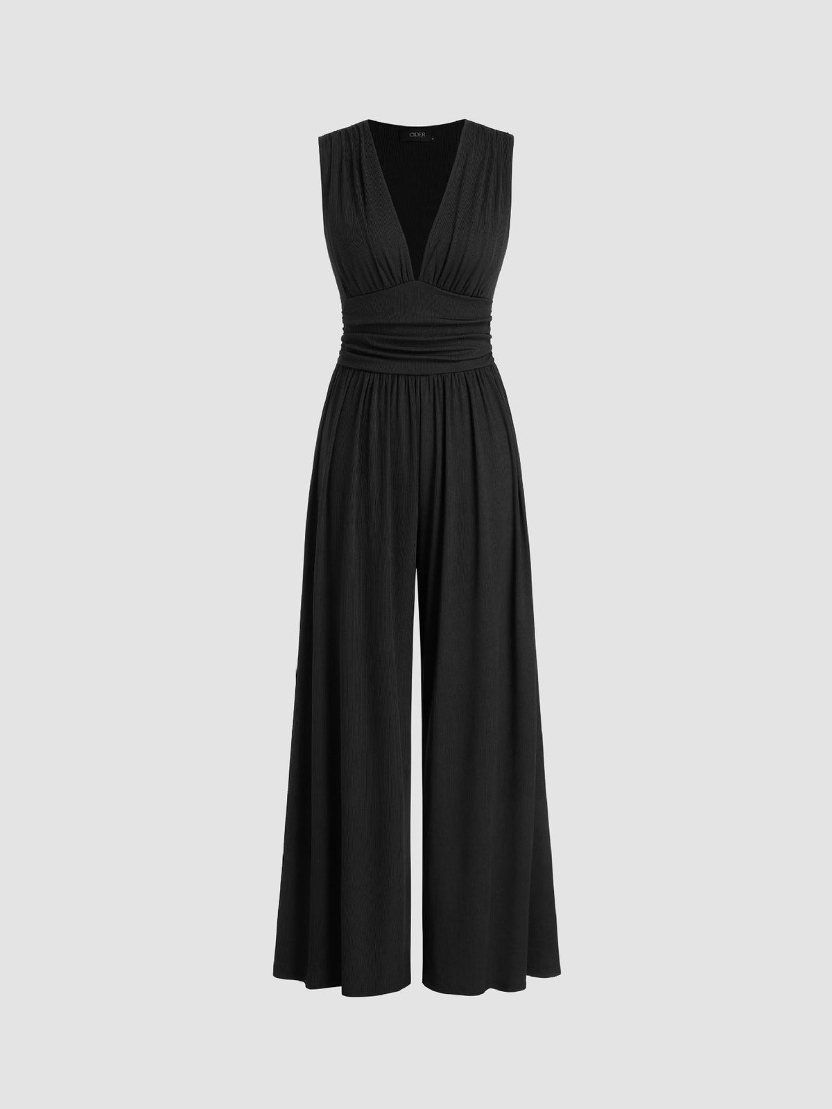 Ophelia-Sigrid | Women's Wide-Leg V-Neck Knit Jumpsuit