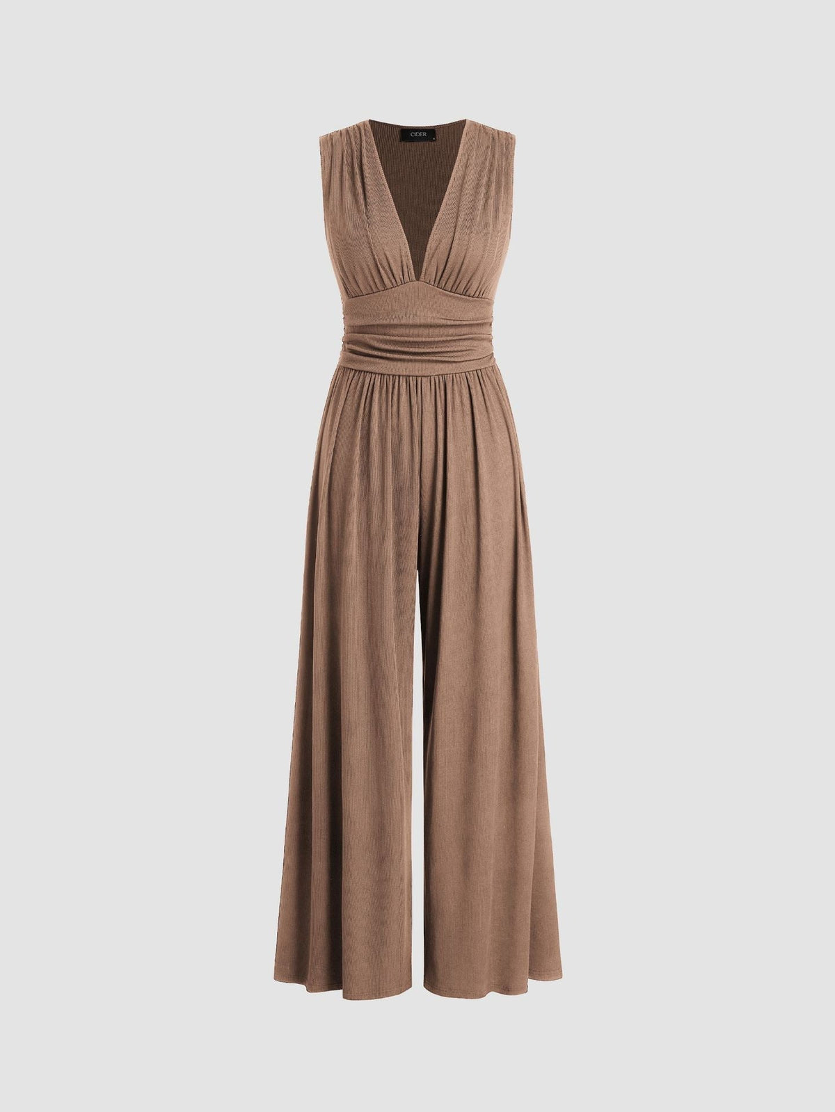 Ophelia-Sigrid | Women's Wide-Leg V-Neck Knit Jumpsuit